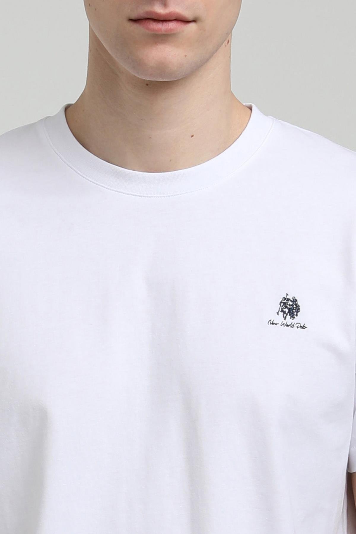 New World Polo Bisiklet Yaka Beyaz Regular Custom Tişört 23SSM20311