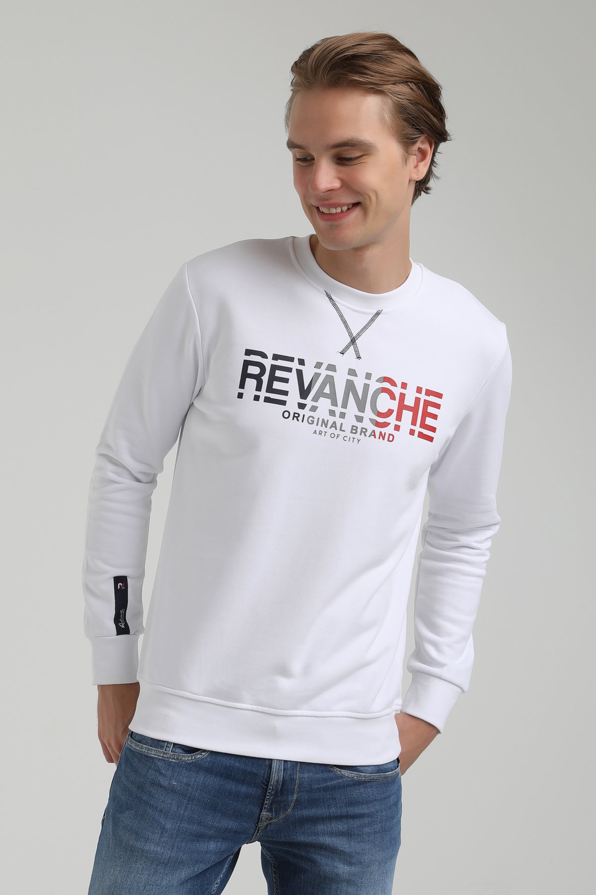 New World Polo Bisiklet Yaka Beyaz Regular Sweatshirt 22FWM60123