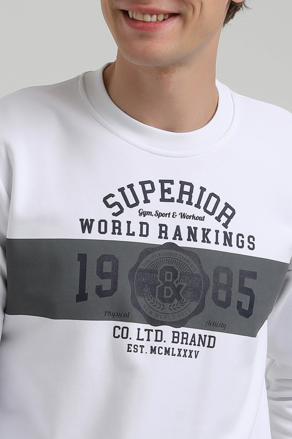New World Polo Bisiklet Yaka Beyaz Regular Sweatshirt 22FWM60134