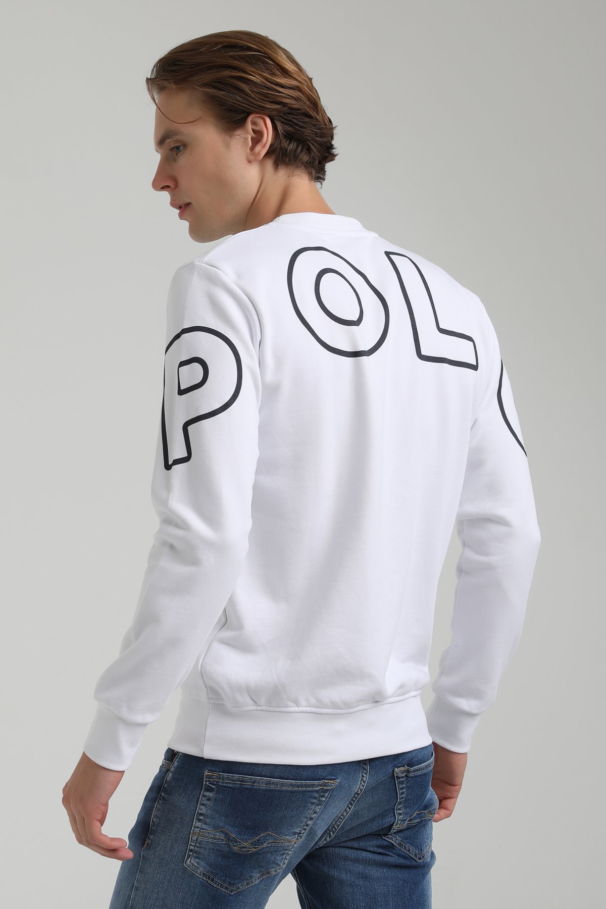 New World Polo Bisiklet Yaka Beyaz Regular Sweatshirt 22FWM60126