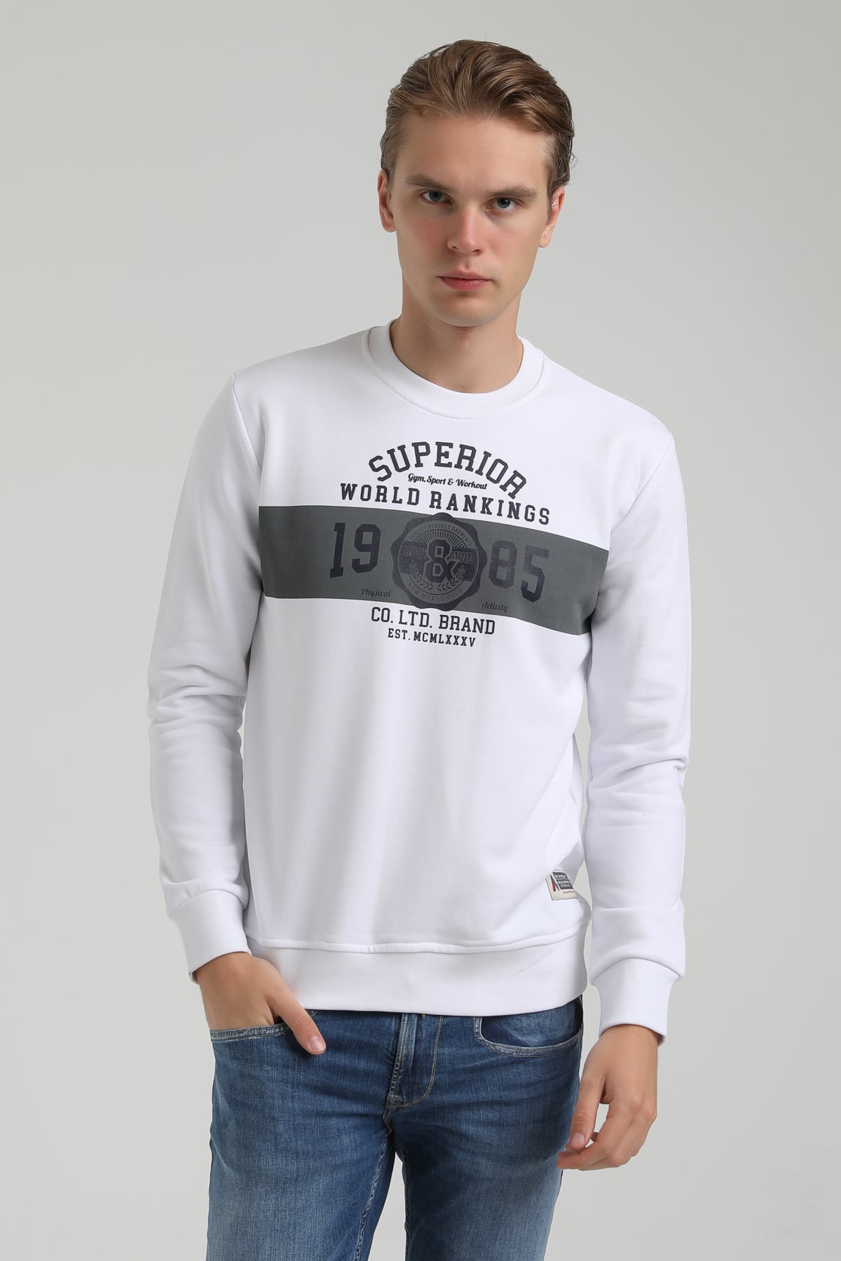 New World Polo Bisiklet Yaka Beyaz Regular Sweatshirt 22FWM60134