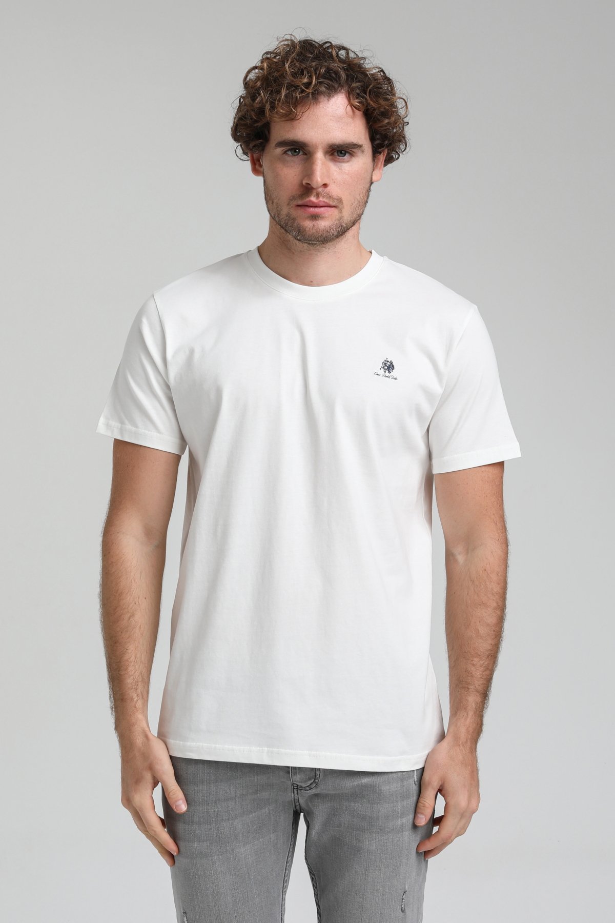 New World Polo Bisiklet Yaka Beyaz Regular Custom Tişört 23SSM20311