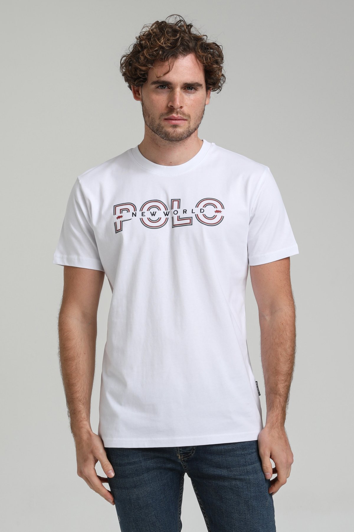 New World Polo Bisiklet Yaka Beyaz Regular Custom Tişört 23SSM20302