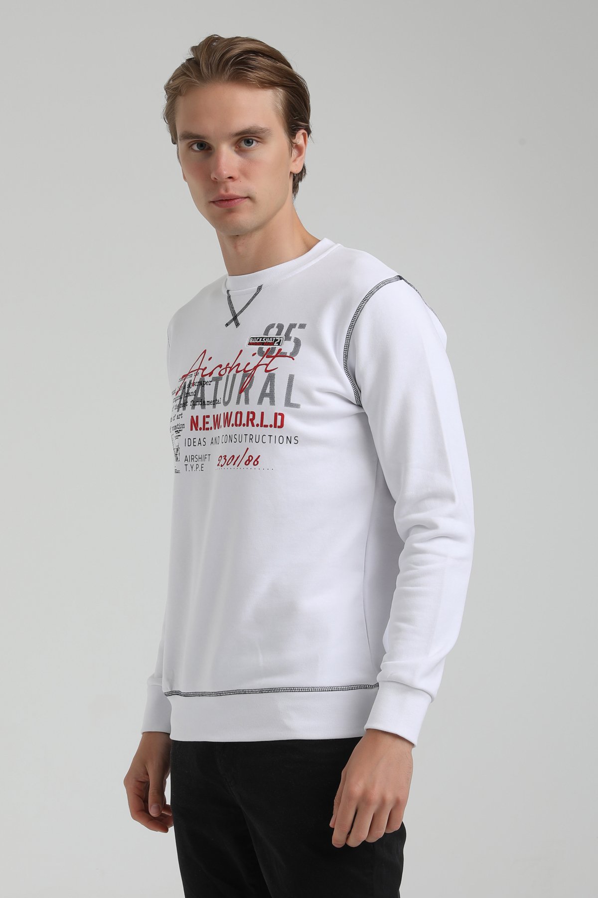 New World Polo Bisiklet Yaka Beyaz Regular Sweatshirt 22FWM60121