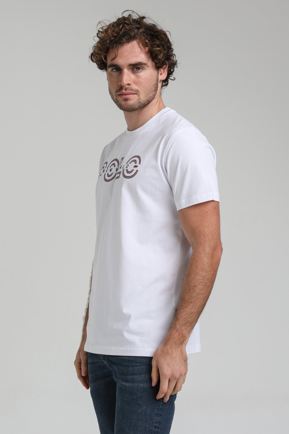 New World Polo Bisiklet Yaka Beyaz Regular Custom Tişört 23SSM20302