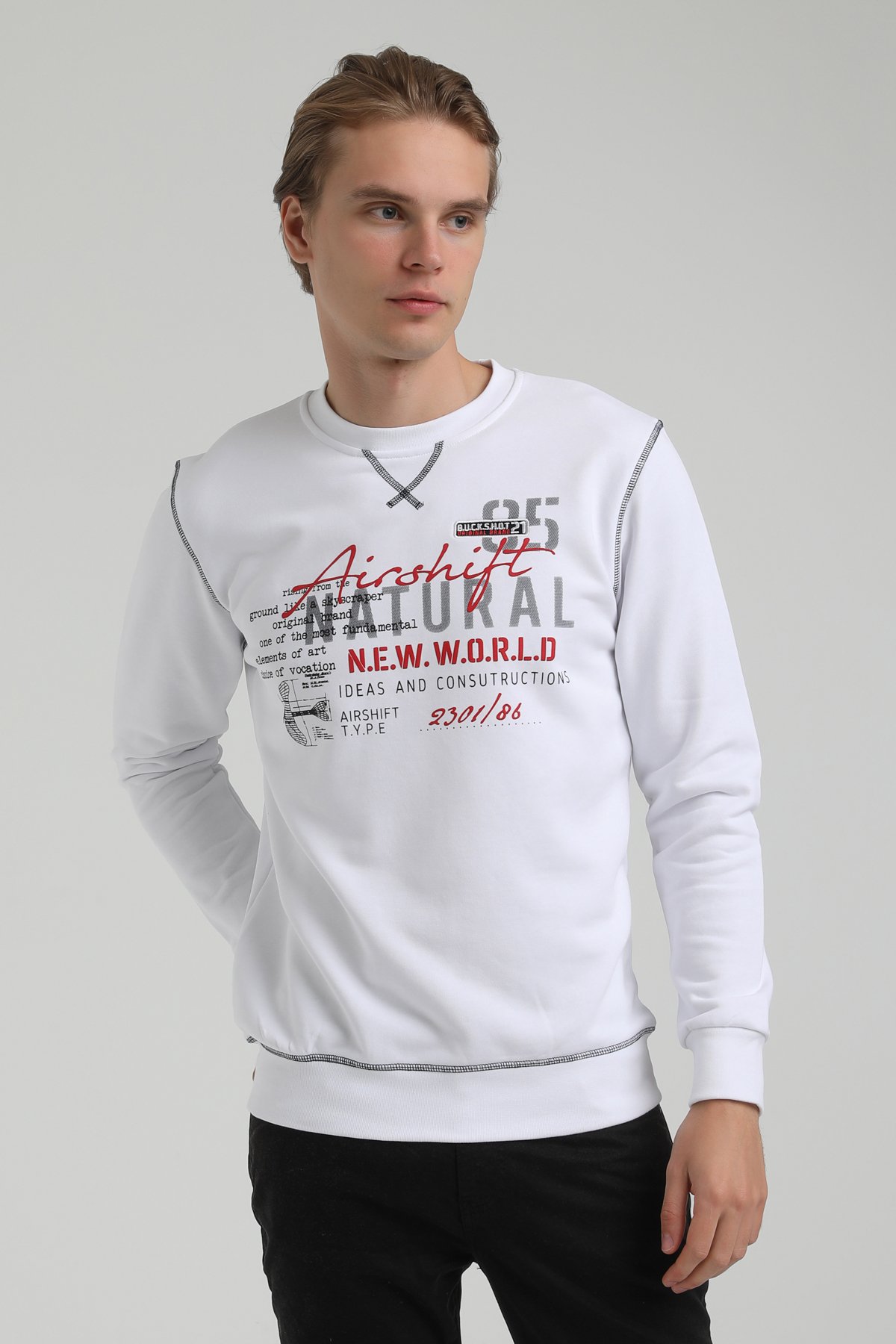 New World Polo Bisiklet Yaka Beyaz Regular Sweatshirt 22FWM60121
