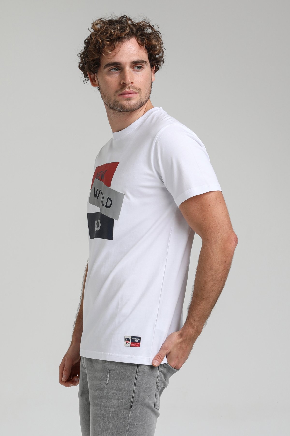 New World Polo Bisiklet Yaka Beyaz Regular Custom Tişört 23SSM20314