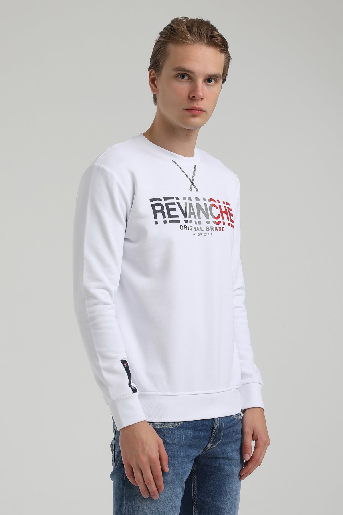 New World Polo Bisiklet Yaka Beyaz Regular Sweatshirt 22FWM60123