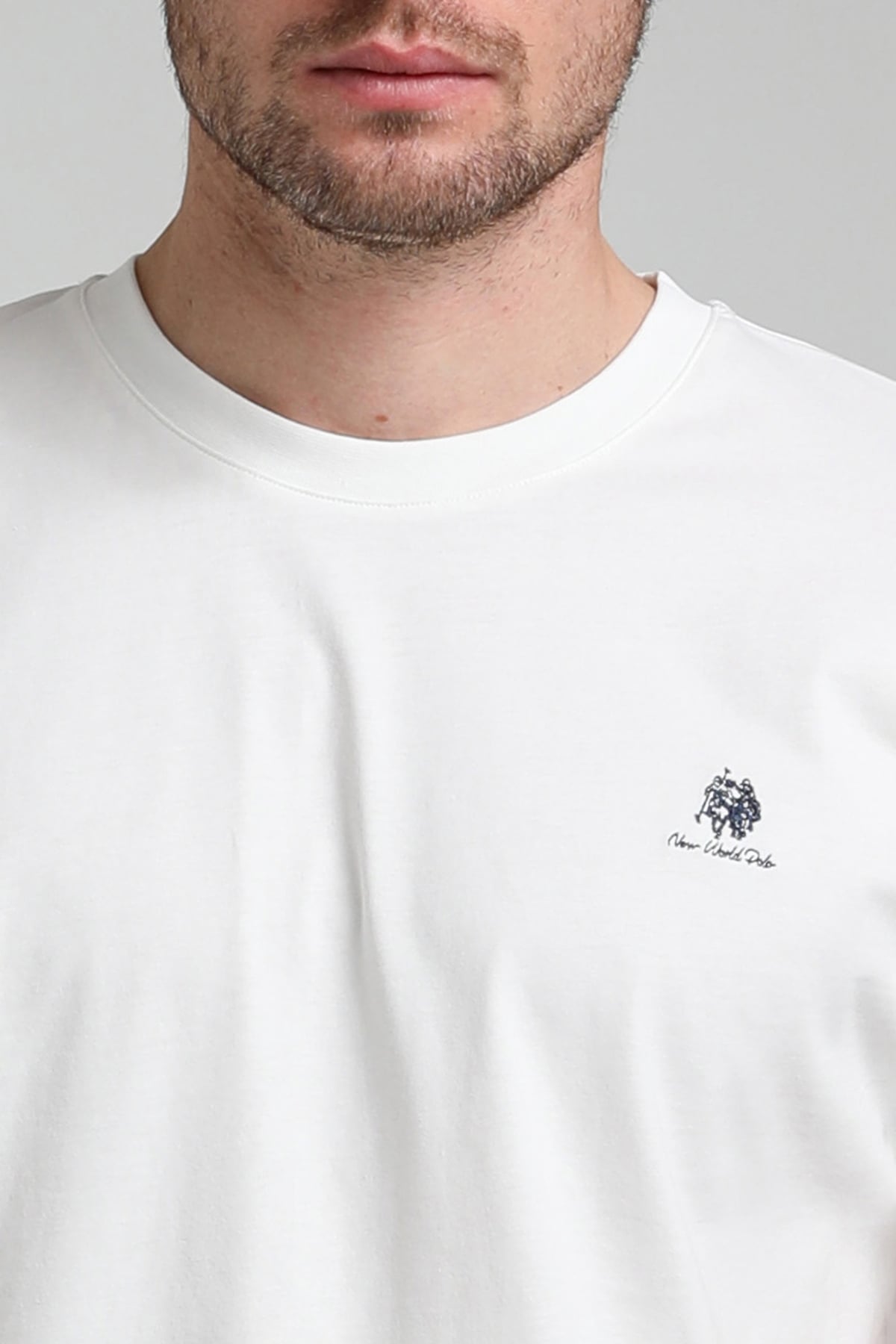 New World Polo Bisiklet Yaka Beyaz Regular Custom Tişört 23SSM20311