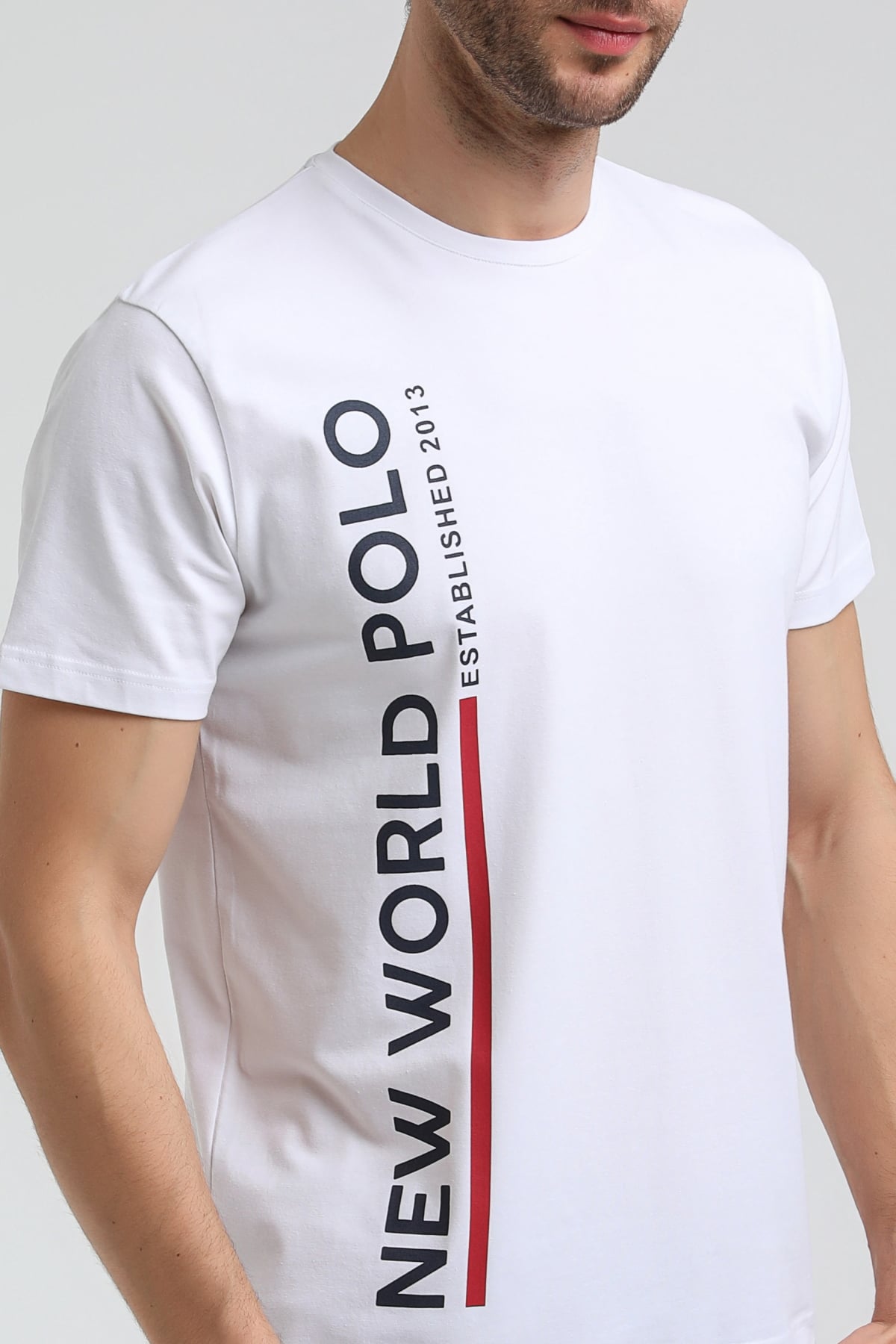 New World Polo Bisiklet Yaka Beyaz Regular Custom Tişört 23SSM20354