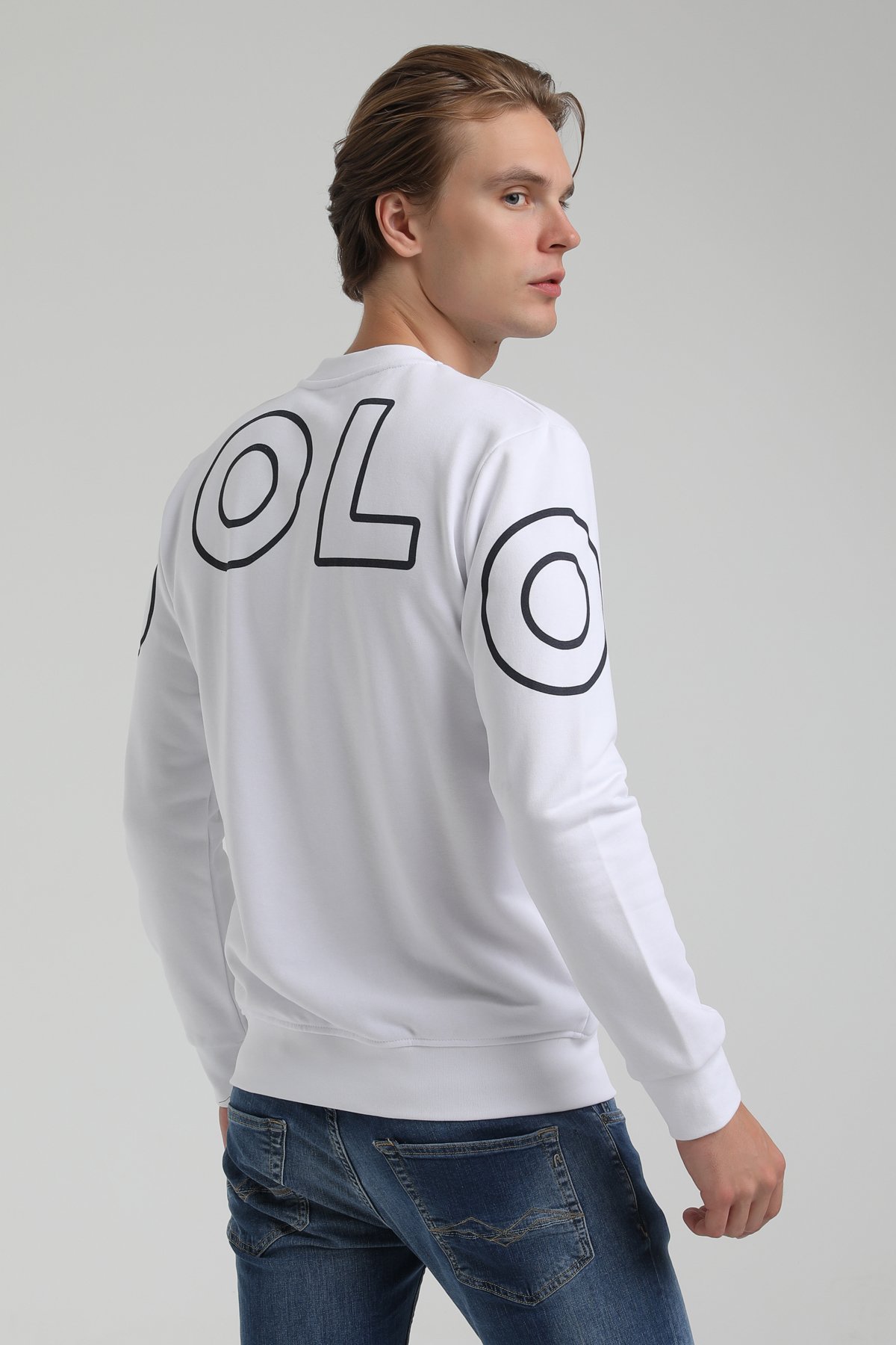 New World Polo Bisiklet Yaka Beyaz Regular Sweatshirt 22FWM60126