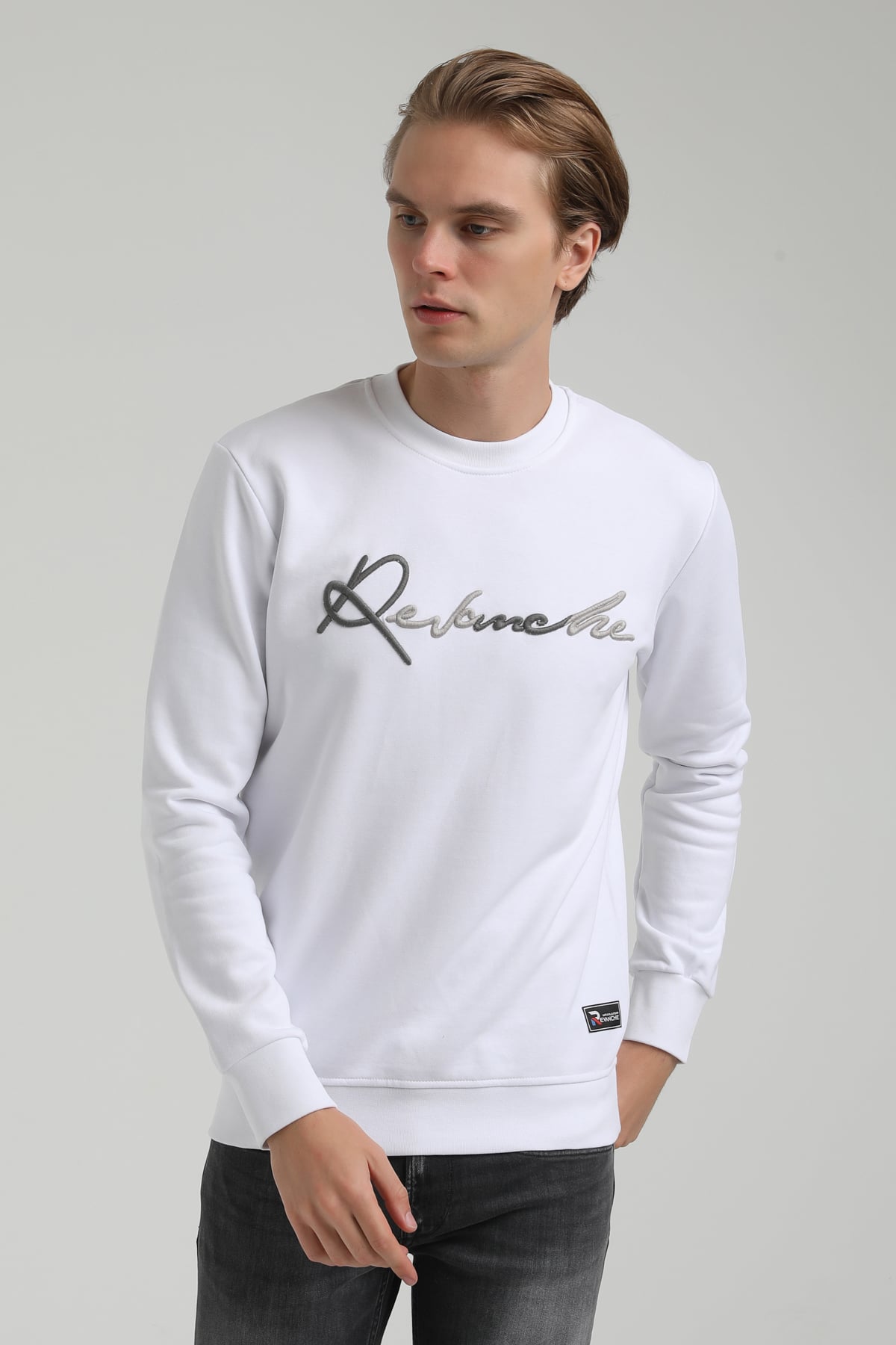 New World Polo Bisiklet Yaka Beyaz Regular Sweatshirt 22FWM60128