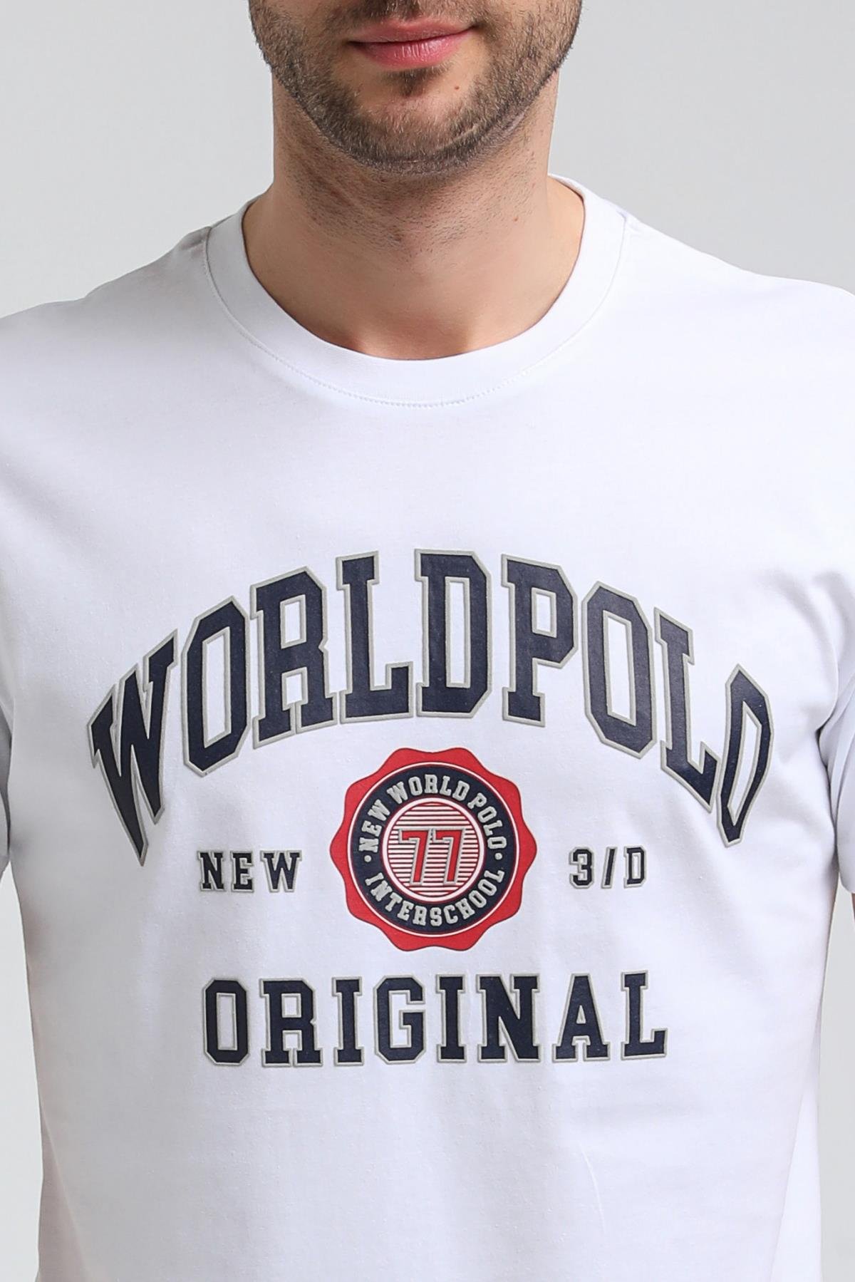 New World Polo Bisiklet Yaka Beyaz Regular Custom Tişört 23SSM20306