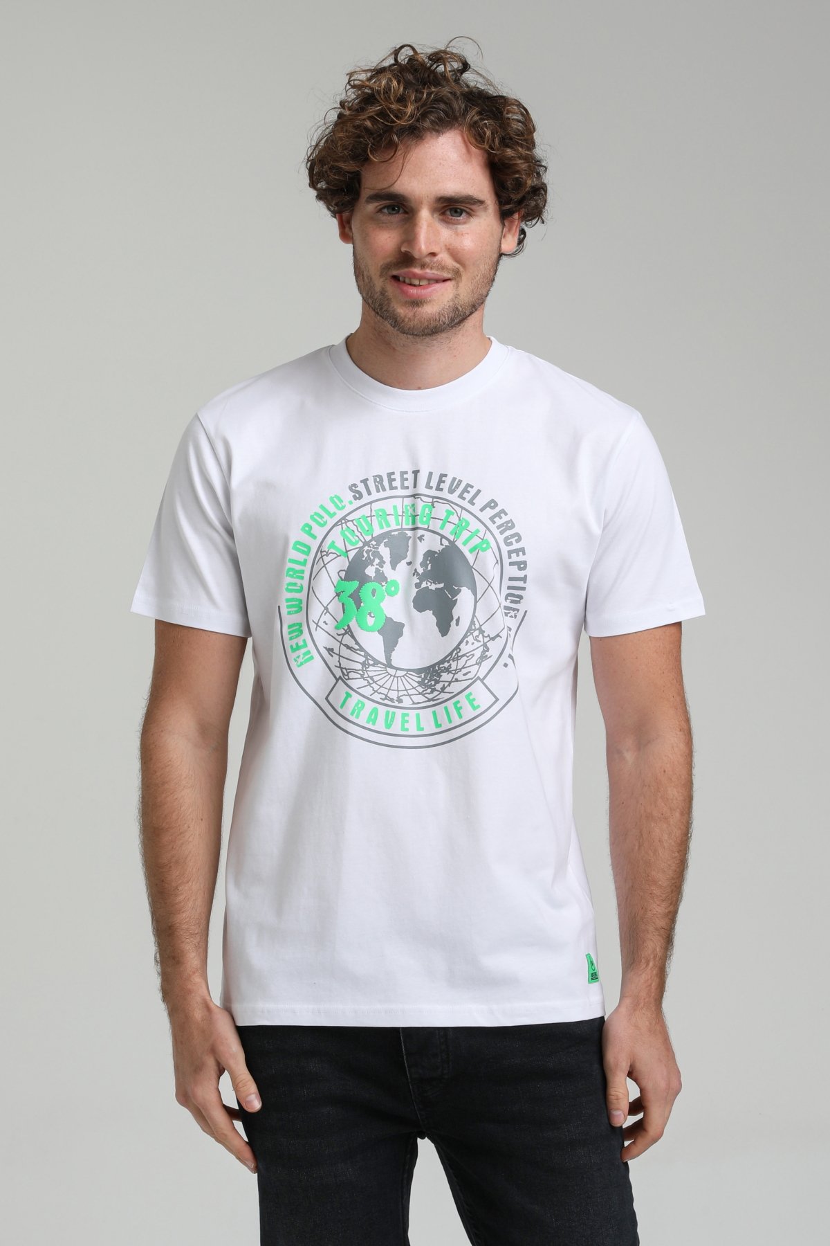 New World Polo Bisiklet Yaka Beyaz Regular Custom Tişört 23SSM20292