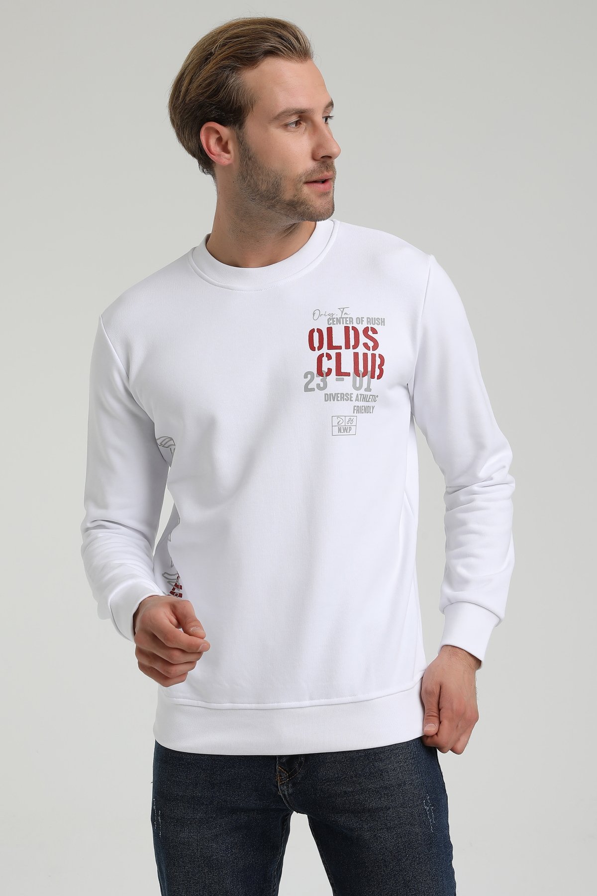 New World Polo Bisiklet Yaka Beyaz Slim Fit Sweatshirt 22FWM60122