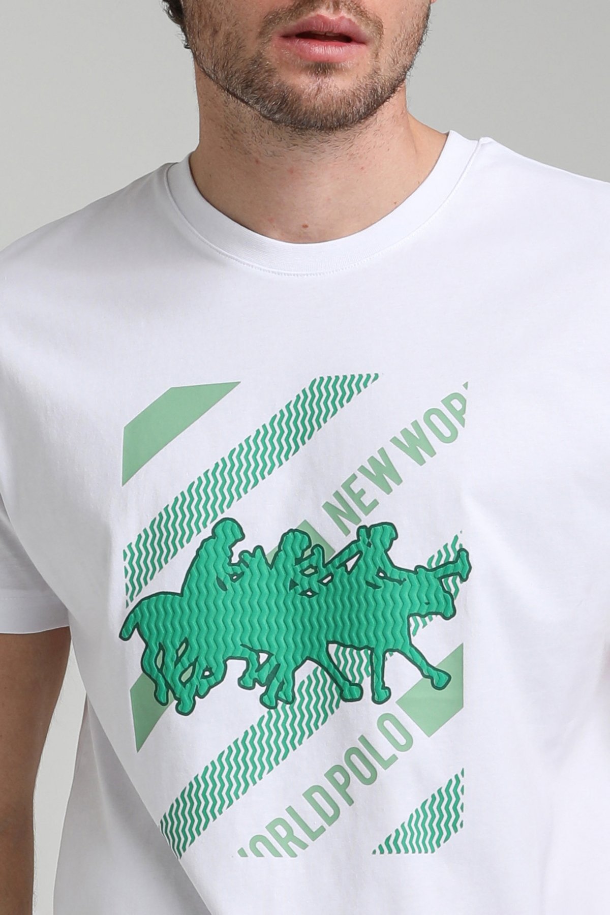 New World Polo Bisiklet Yaka Beyaz Slim Fit Tişört 23SSM20296