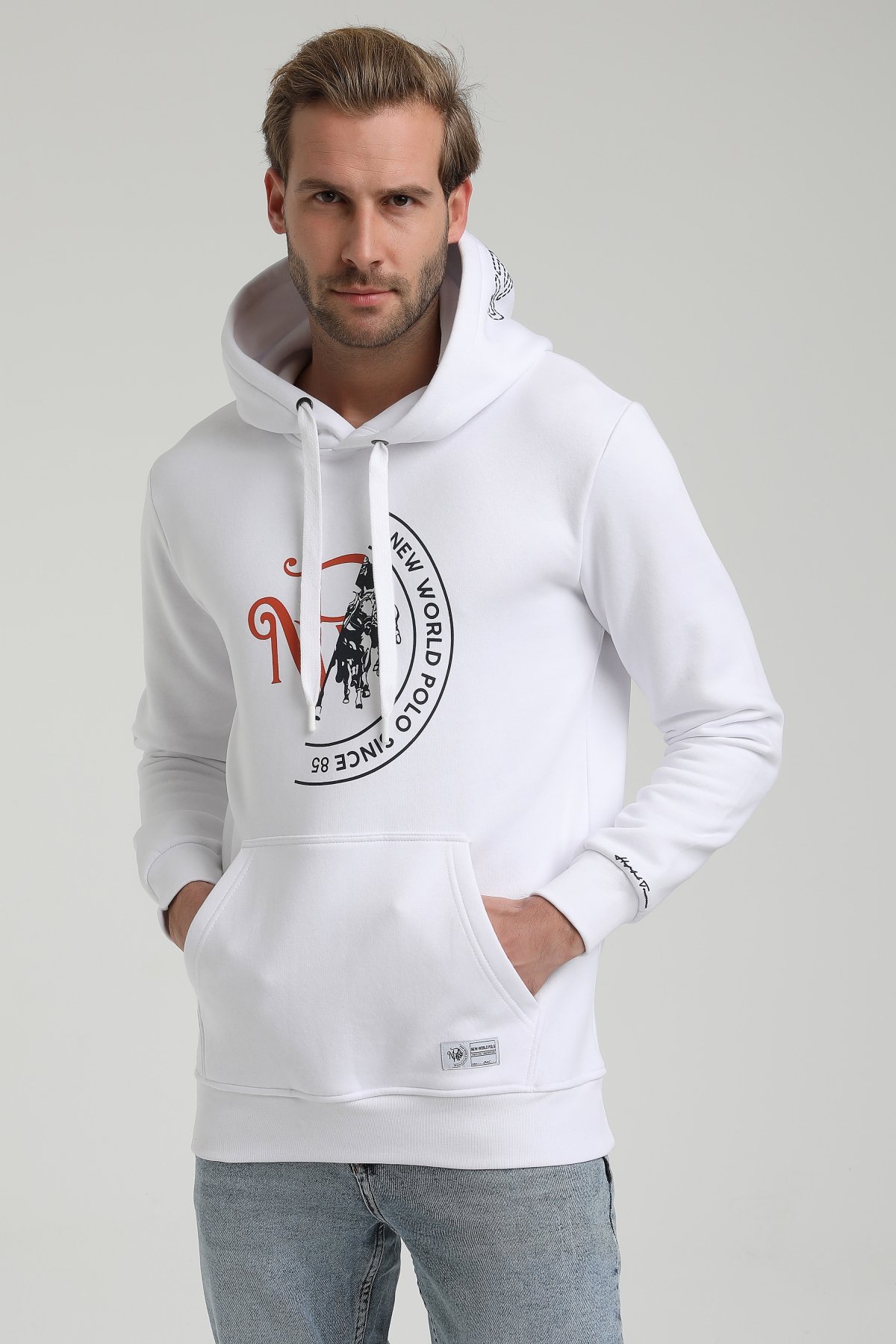 New World Polo Bisiklet Yaka Beyaz Slim Fit Sweatshirt 22FWM64030