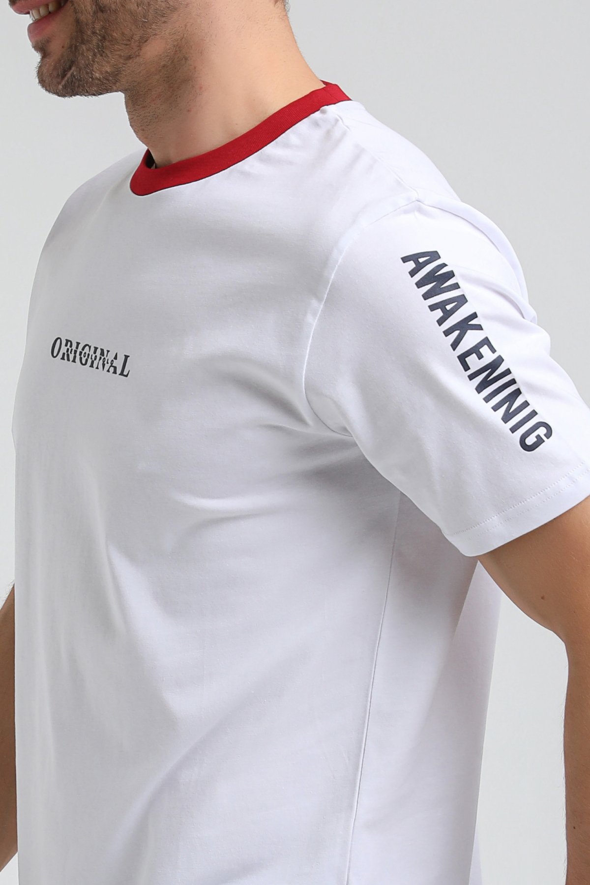 New World Polo Bisiklet Yaka Beyaz Slim Fit Tişört 23SSM20317