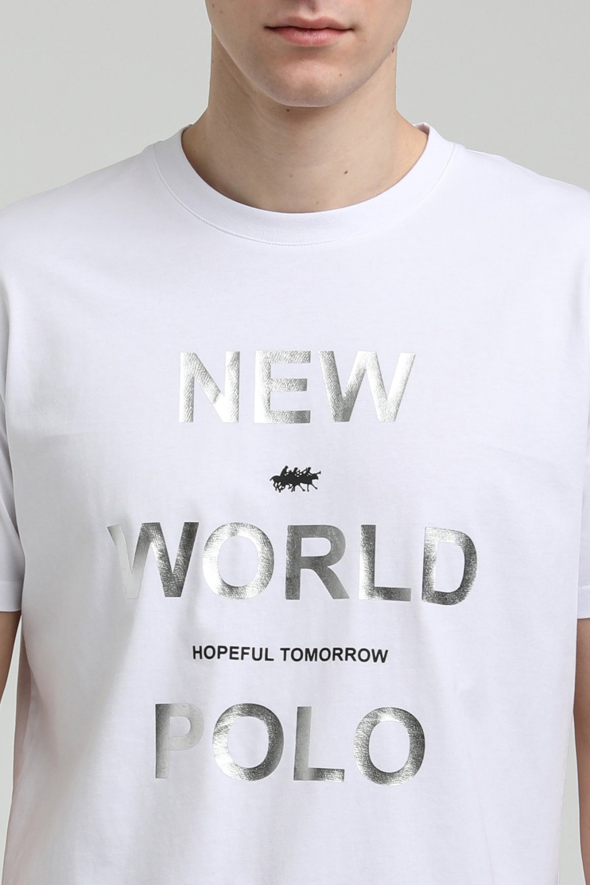 New World Polo Bisiklet Yaka Beyaz Slim Fit Tişört 23SSM20298