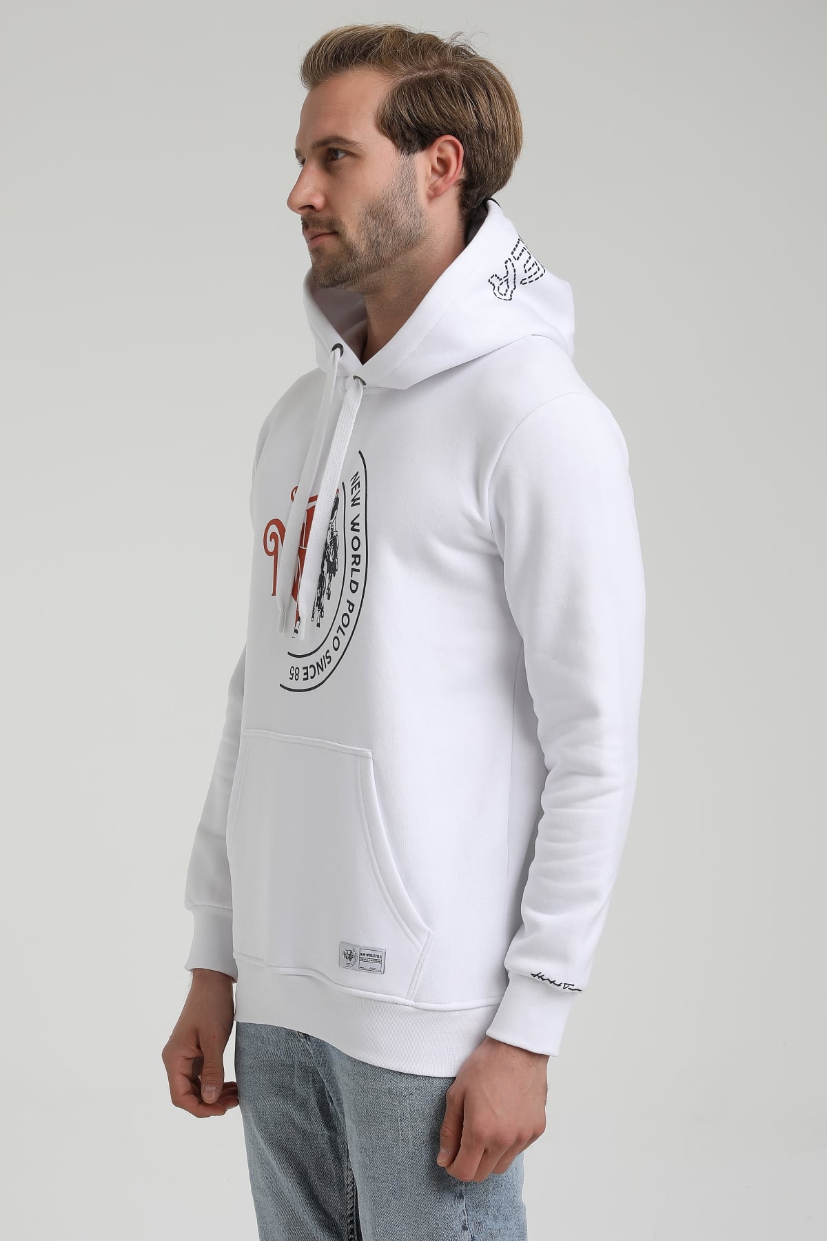 New World Polo Bisiklet Yaka Beyaz Slim Fit Sweatshirt 22FWM64030