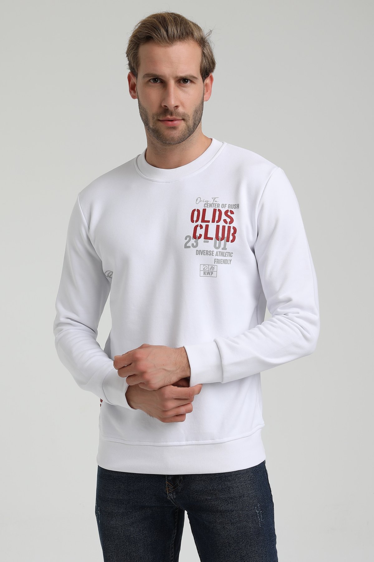New World Polo Bisiklet Yaka Beyaz Slim Fit Sweatshirt 22FWM60122
