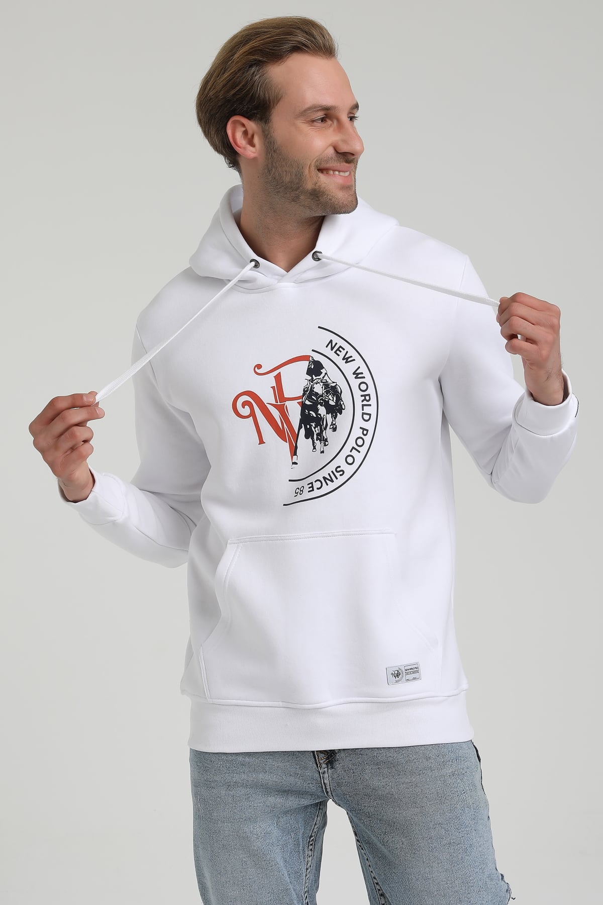New World Polo Bisiklet Yaka Beyaz Slim Fit Sweatshirt 22FWM64030