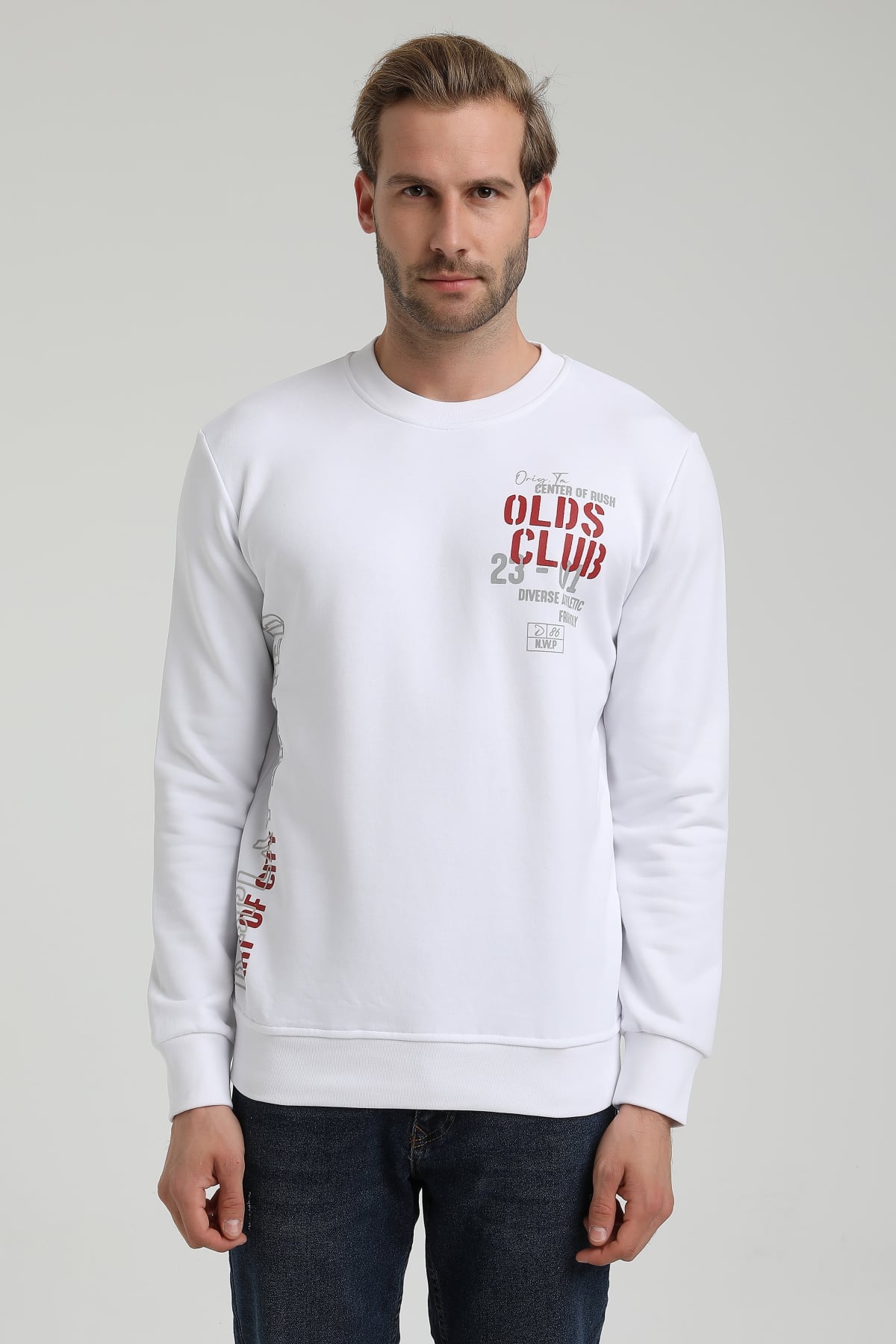 New World Polo Bisiklet Yaka Beyaz Slim Fit Sweatshirt 22FWM60122
