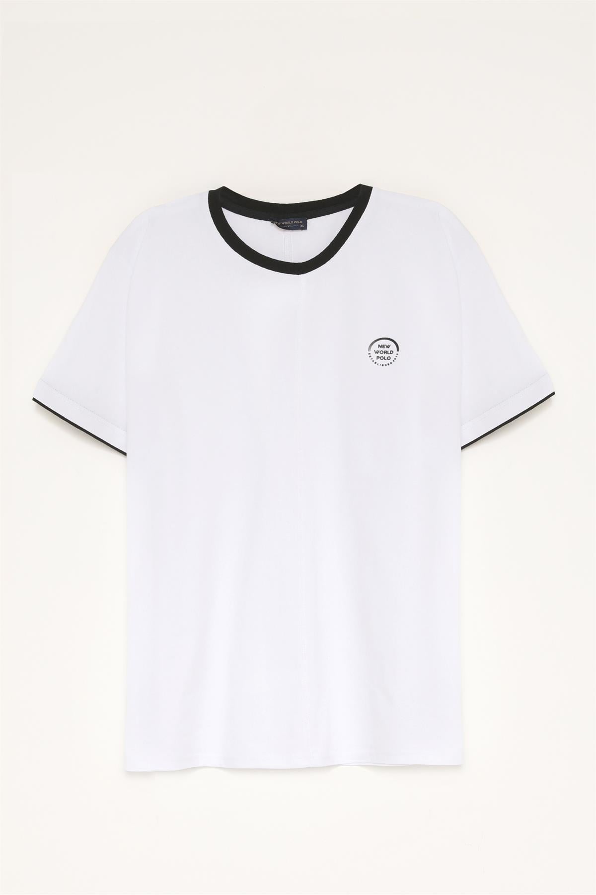 New World Polo Bisiklet Yaka Beyaz Slim Fit Tişört 23SSM20359