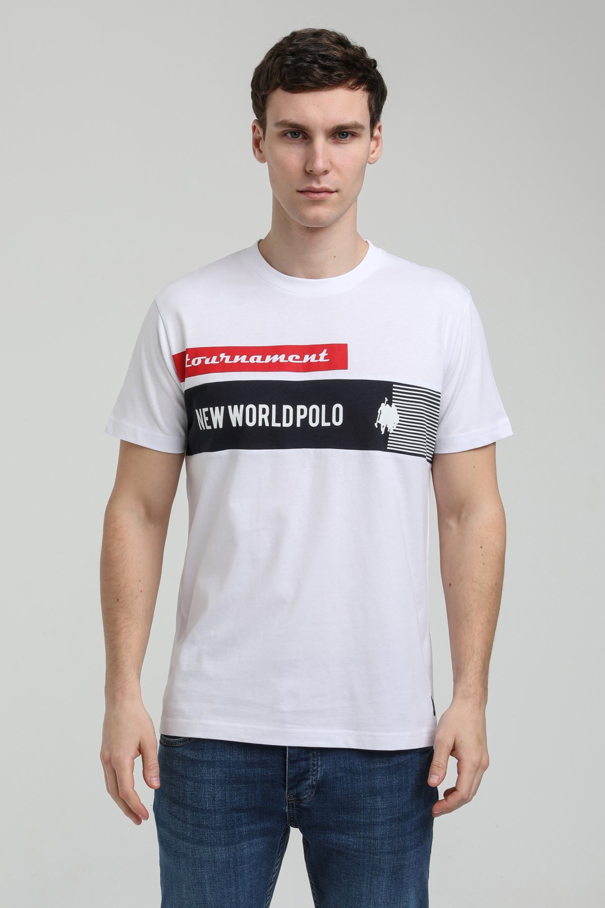 New World Polo Bisiklet Yaka Beyaz Slim Fit Tişört 23SSM20325
