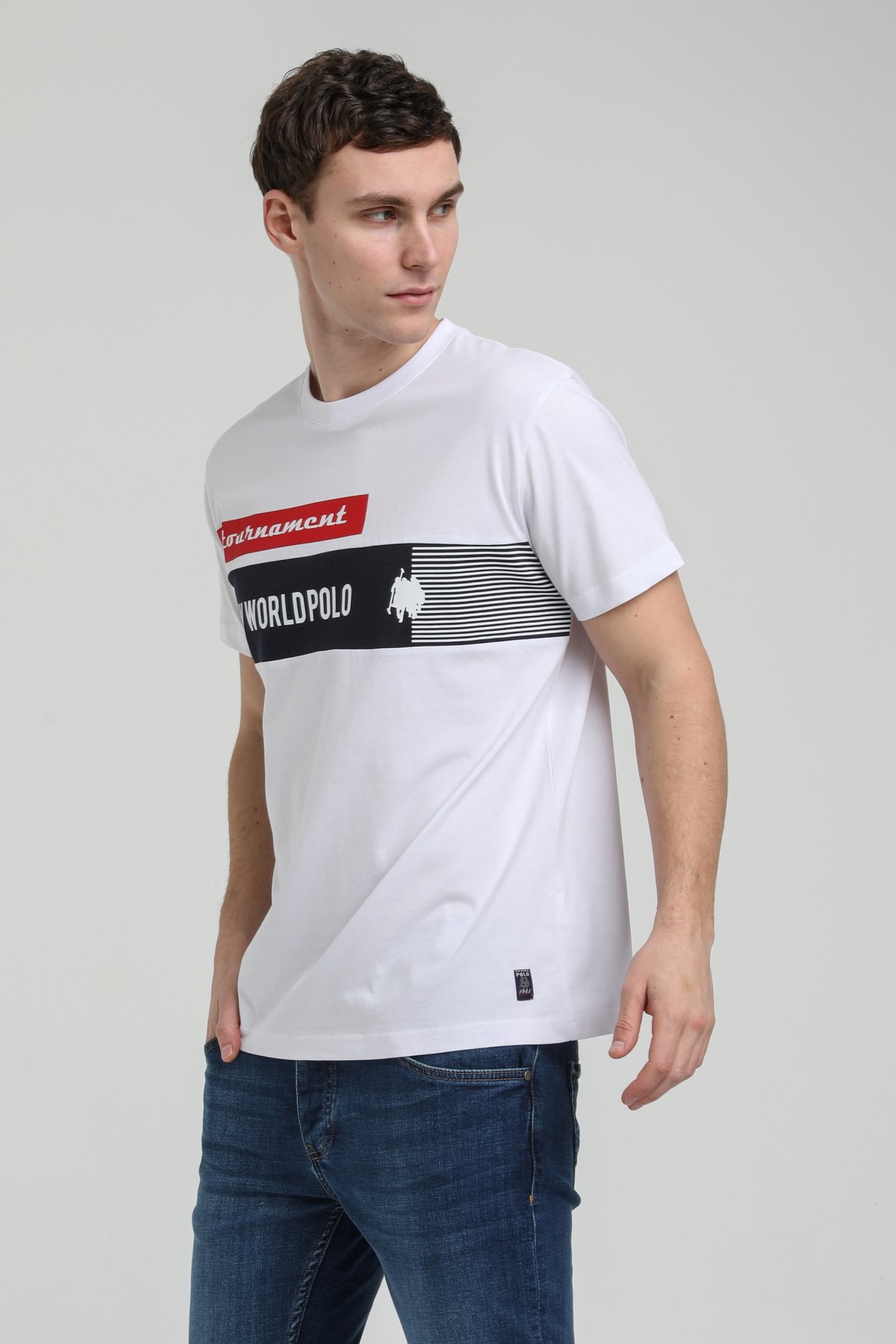 New World Polo Bisiklet Yaka Beyaz Slim Fit Tişört 23SSM20325