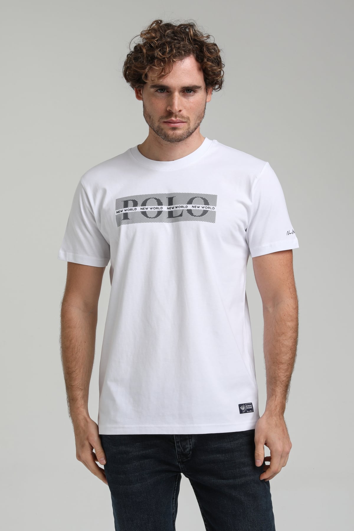 New World Polo Bisiklet Yaka Beyaz Slim Fit Tişört 23SSM20297