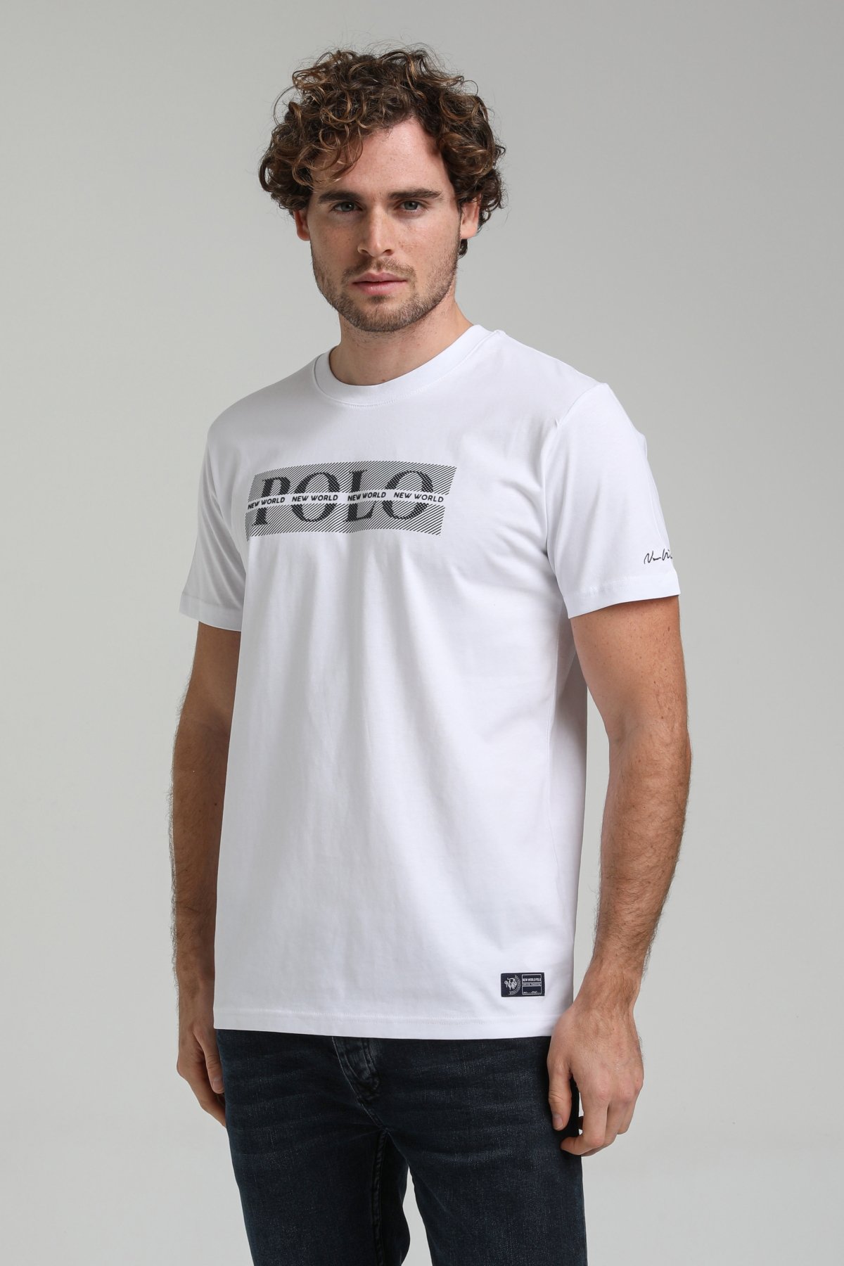 New World Polo Bisiklet Yaka Beyaz Slim Fit Tişört 23SSM20297
