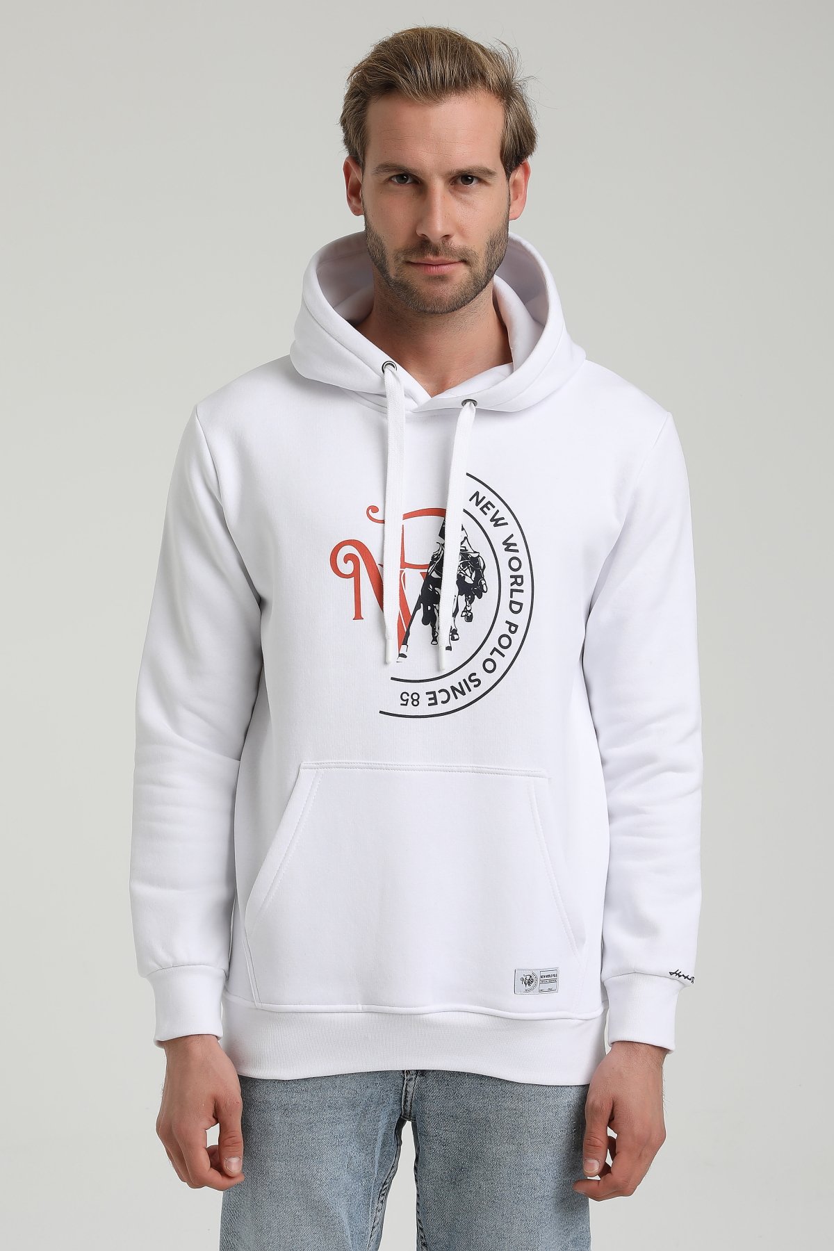 New World Polo Bisiklet Yaka Beyaz Slim Fit Sweatshirt 22FWM64030