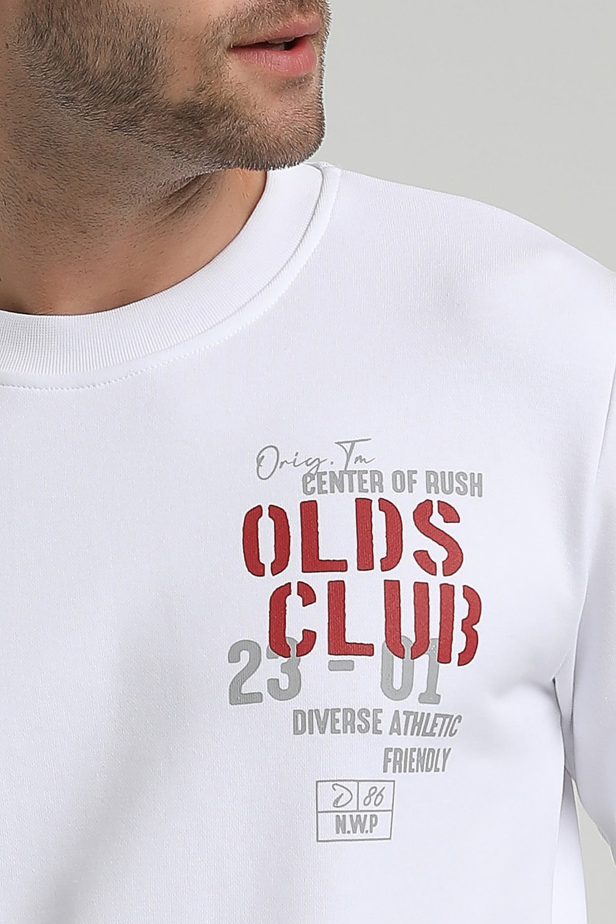 New World Polo Bisiklet Yaka Beyaz Slim Fit Sweatshirt 22FWM60122