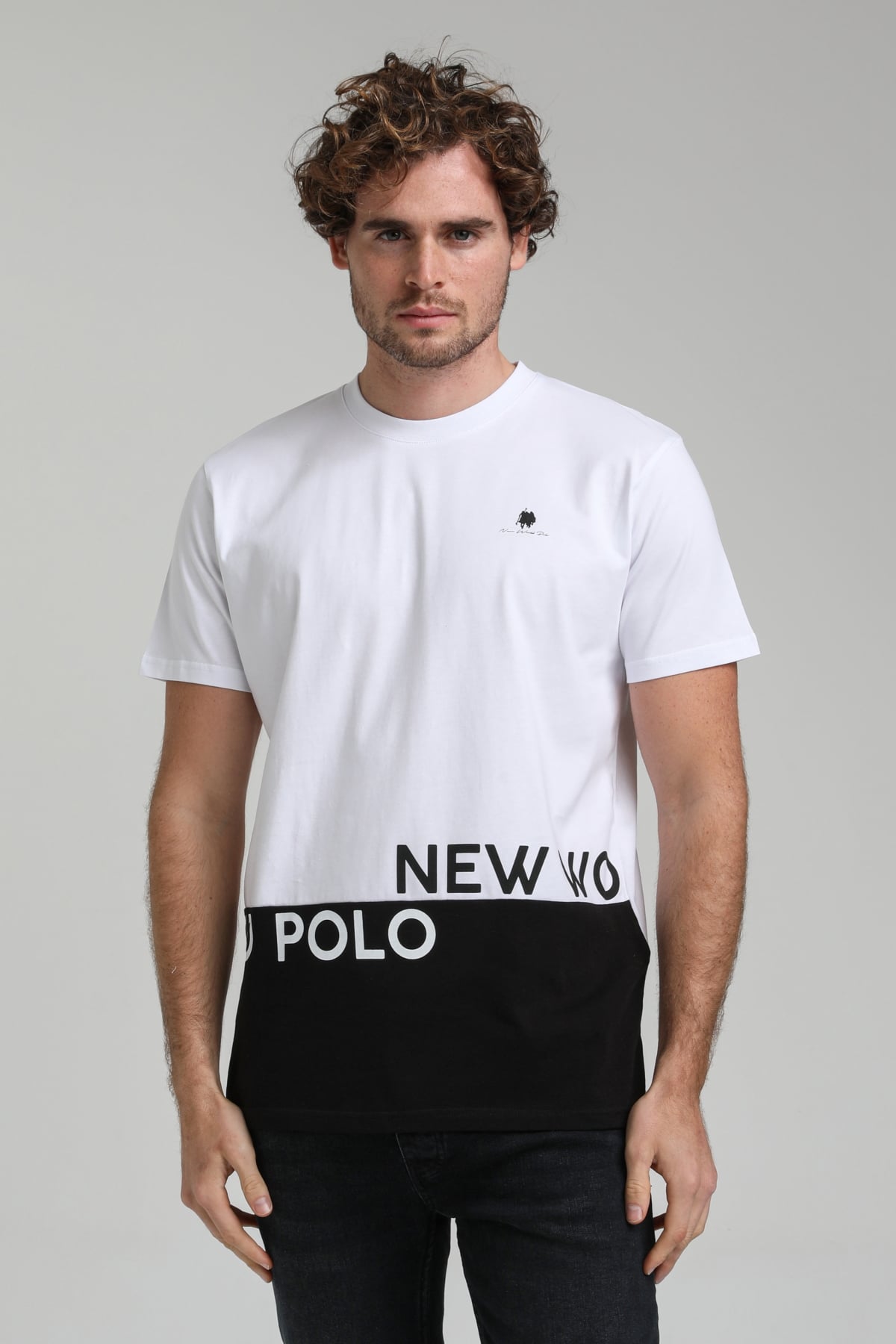 New World Polo Bisiklet Yaka Beyaz Slim Fit Tişört 23SSM20310
