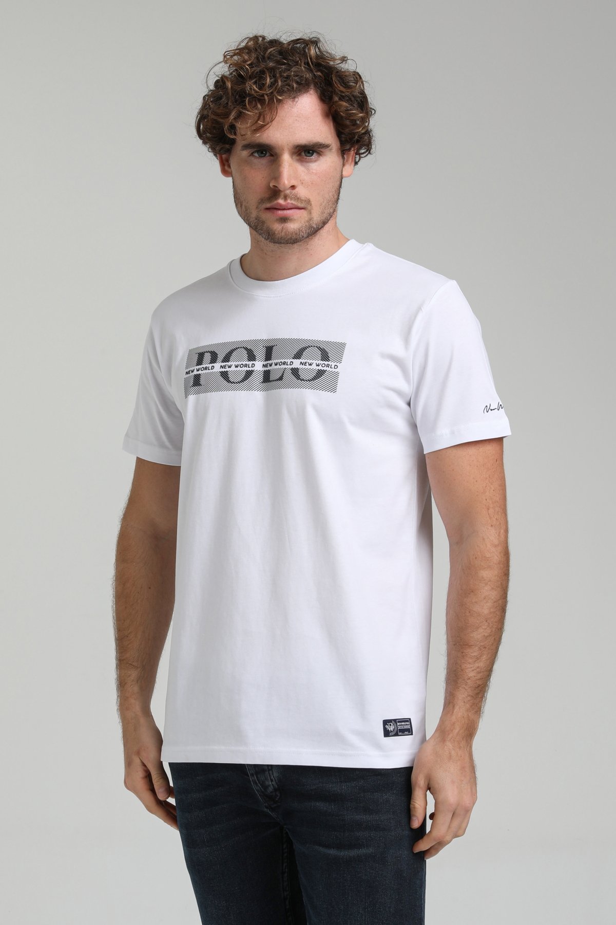 New World Polo Bisiklet Yaka Beyaz Slim Fit Tişört 23SSM20297