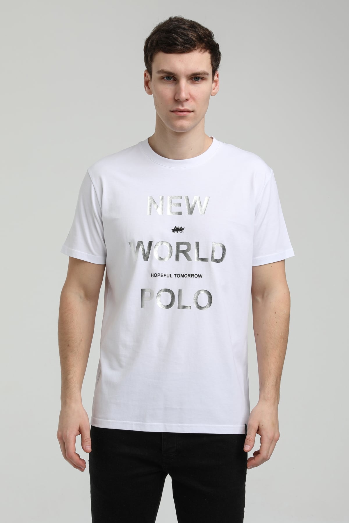 New World Polo Bisiklet Yaka Beyaz Slim Fit Tişört 23SSM20298