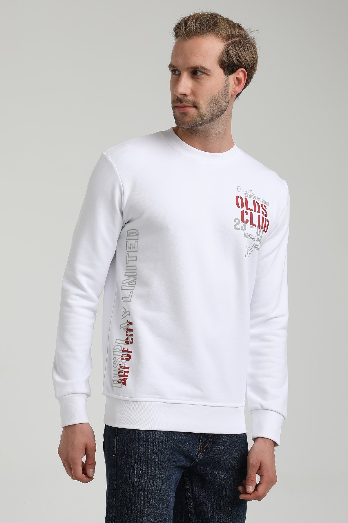 New World Polo Bisiklet Yaka Beyaz Slim Fit Sweatshirt 22FWM60122