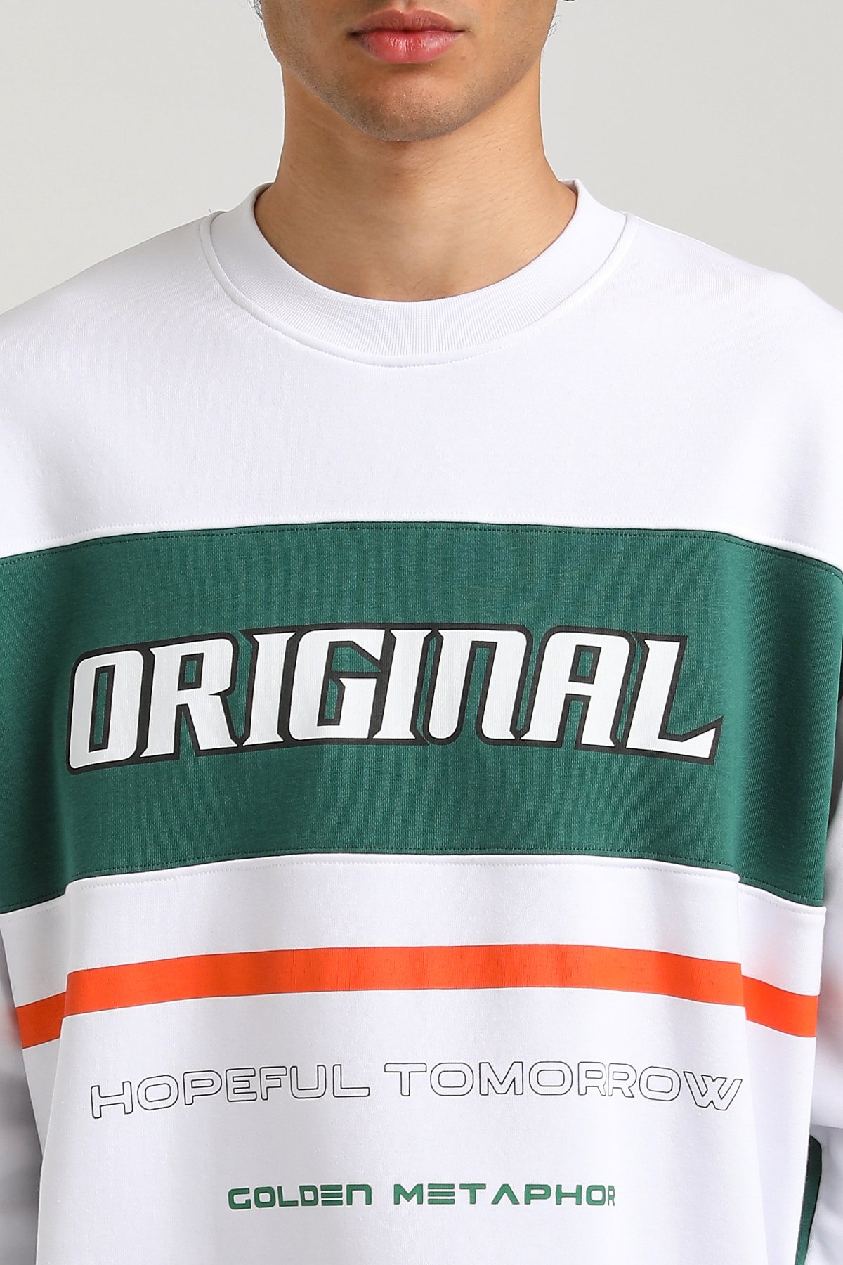 New World Polo Bisiklet Yaka Beyaz Slim Fit Sweatshirt 23FWM60162