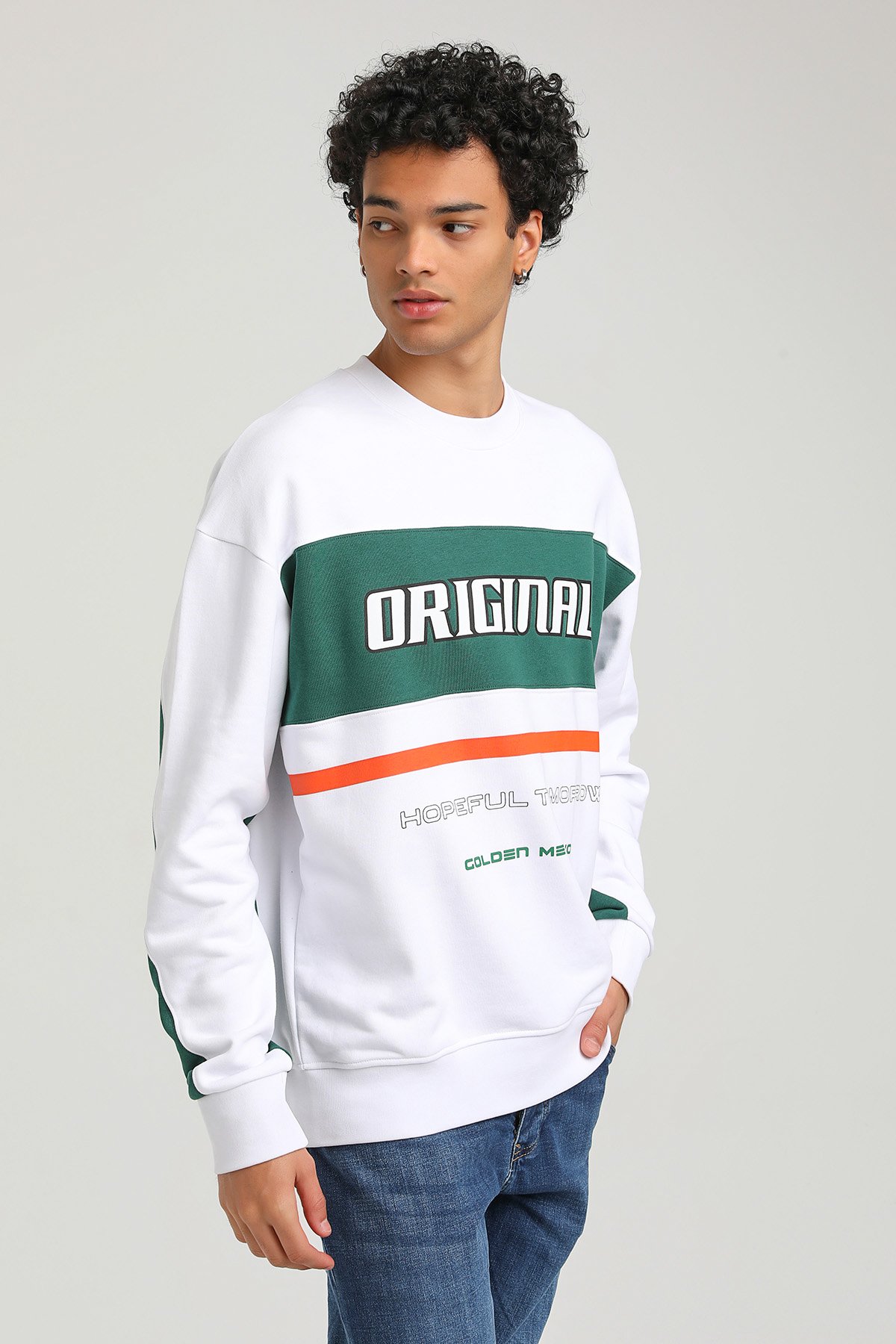 New World Polo Bisiklet Yaka Beyaz Slim Fit Sweatshirt 23FWM60162