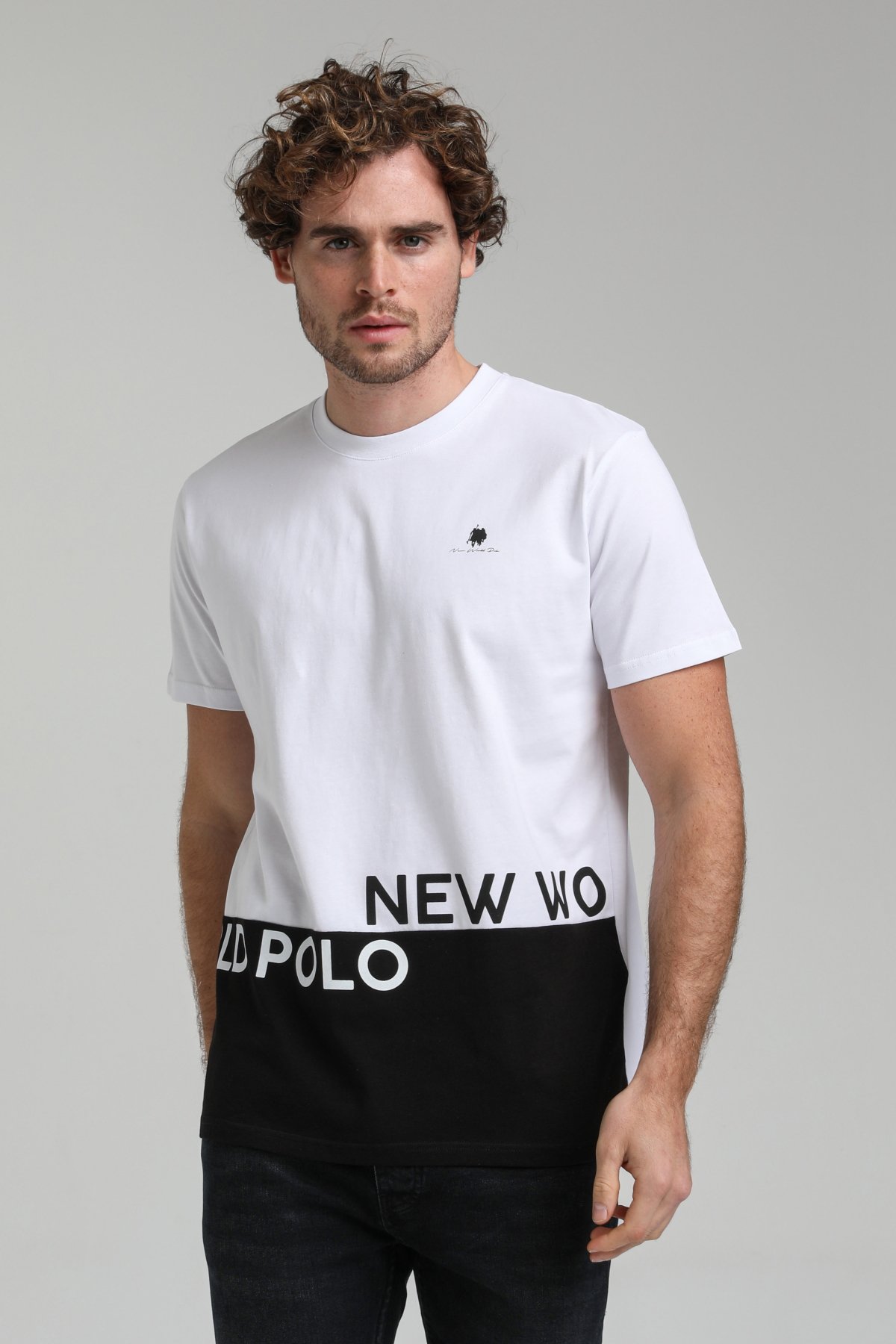 New World Polo Bisiklet Yaka Beyaz Slim Fit Tişört 23SSM20310