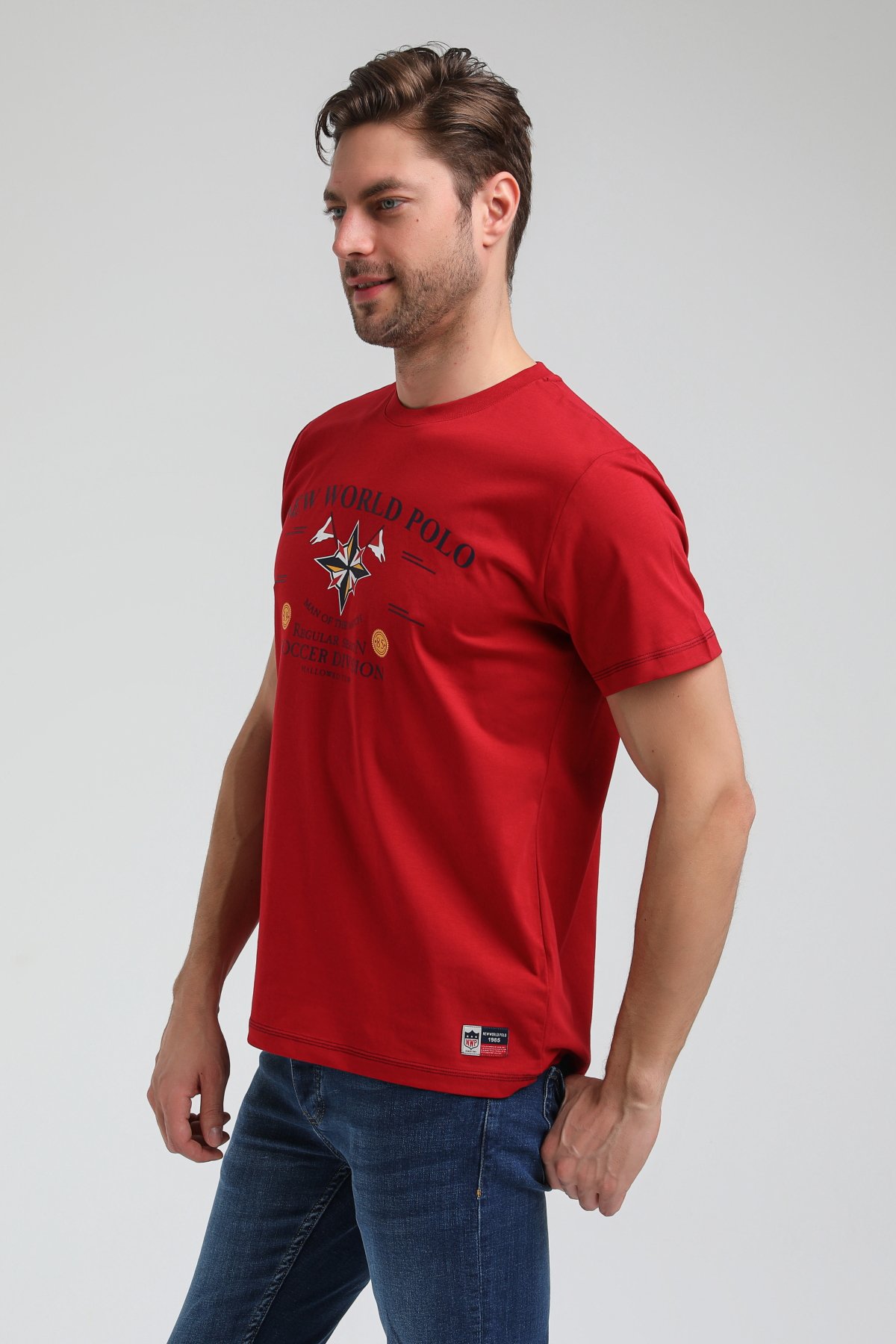 New World Polo Bisiklet Yaka Bordo Slim Fit Tişört 23SSM20318