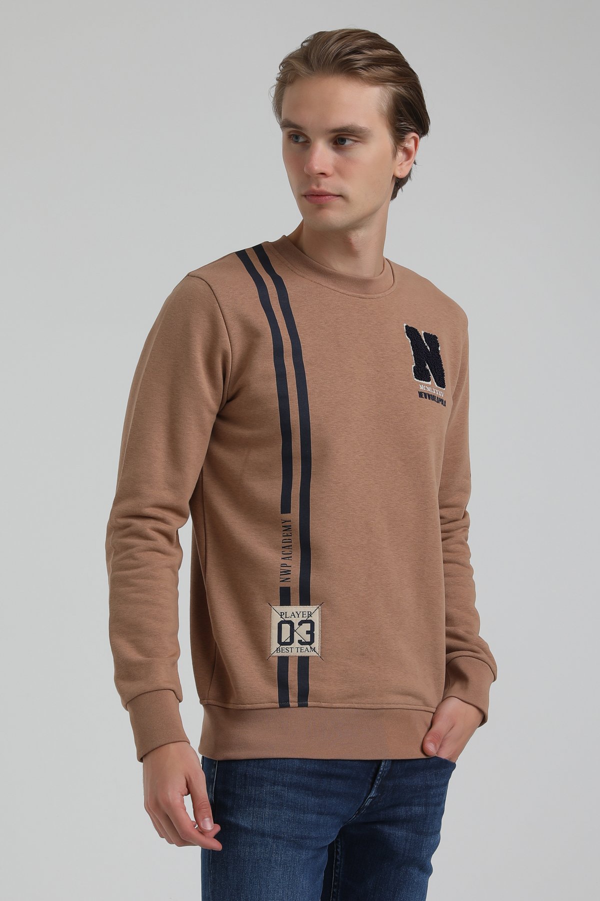New World Polo Bisiklet Yaka Camel Regular Sweatshirt 22FWM60140