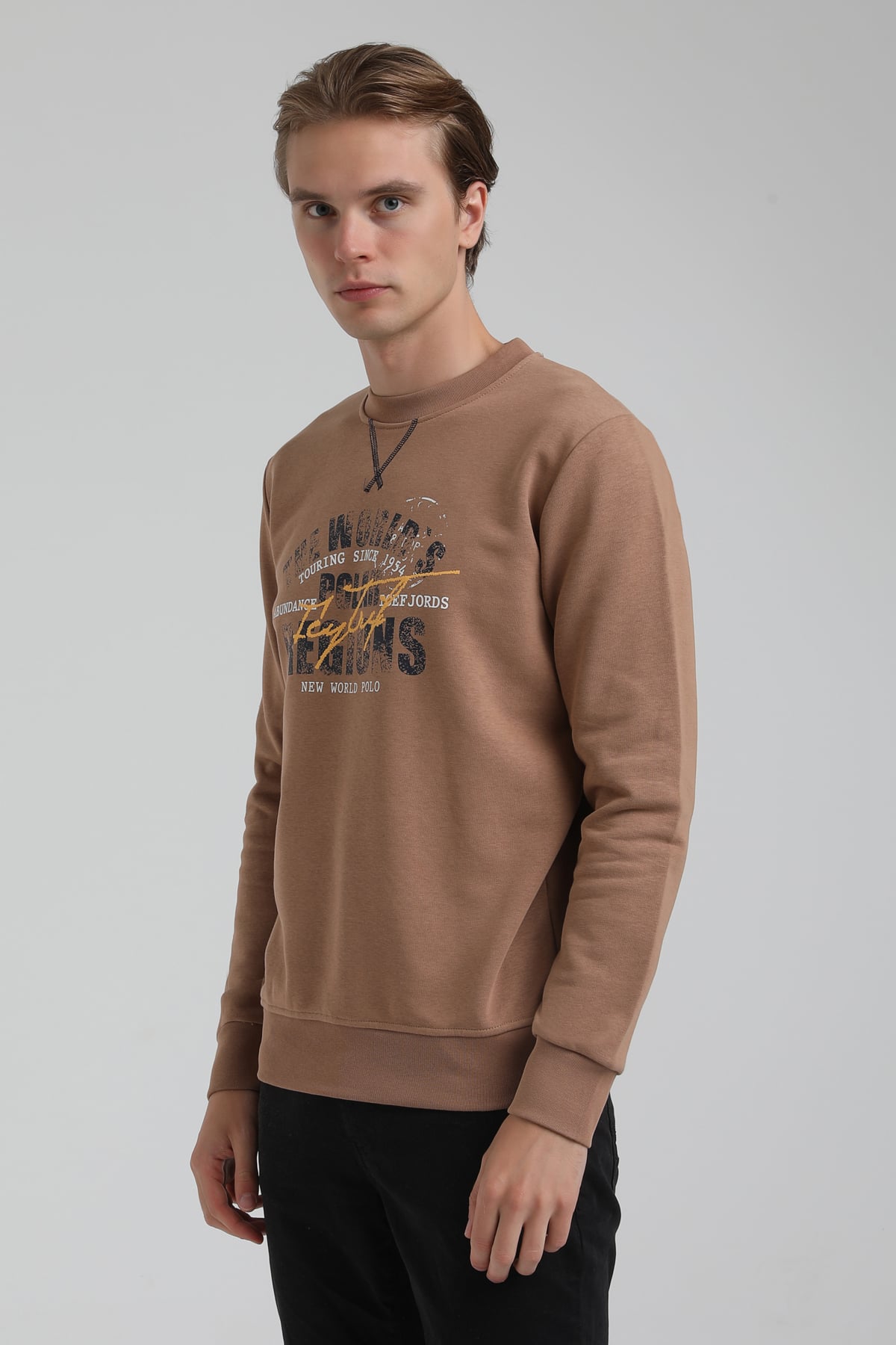 New World Polo Bisiklet Yaka Camel Regular Sweatshirt 22FWM60136