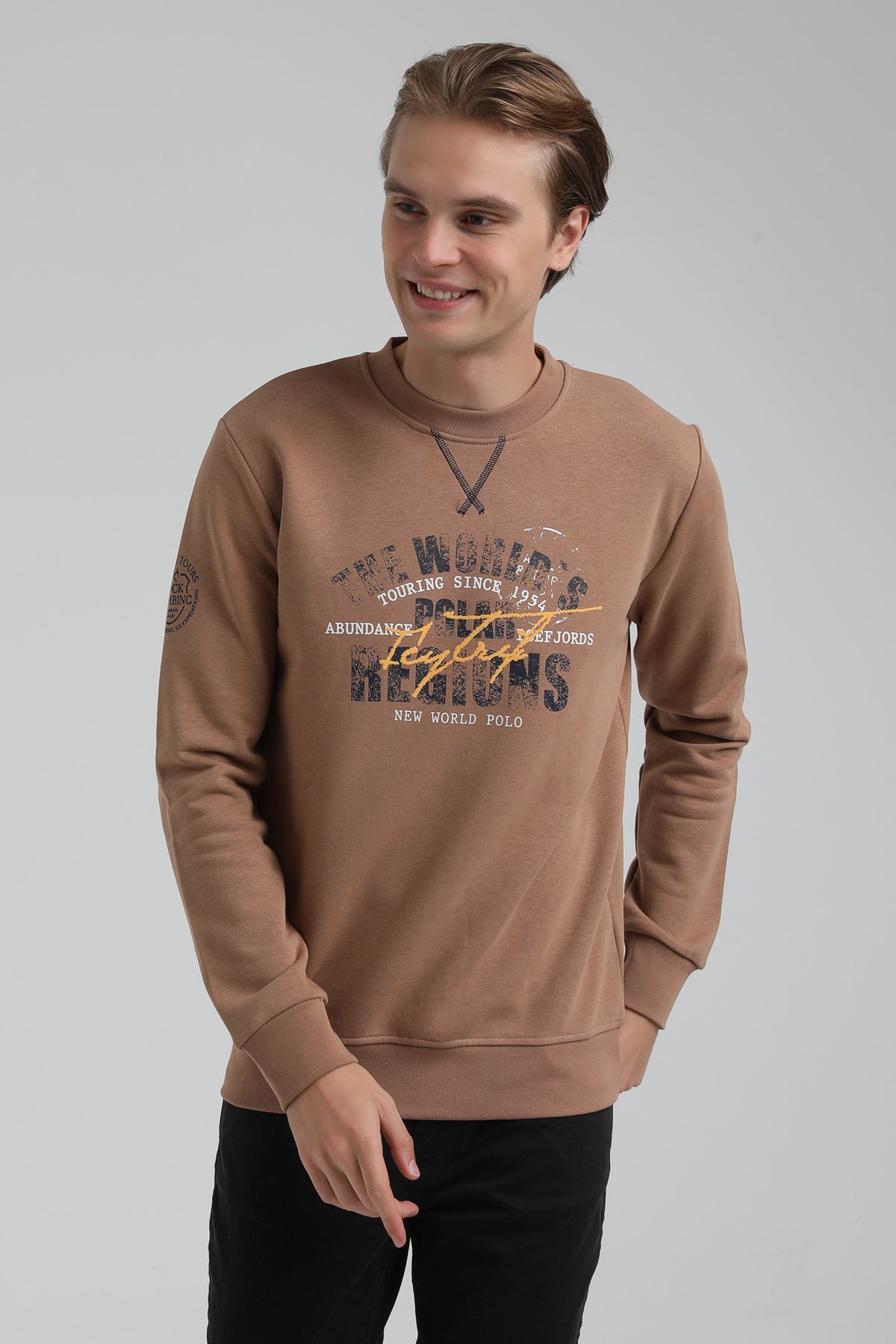 New World Polo Bisiklet Yaka Camel Regular Sweatshirt 22FWM60136