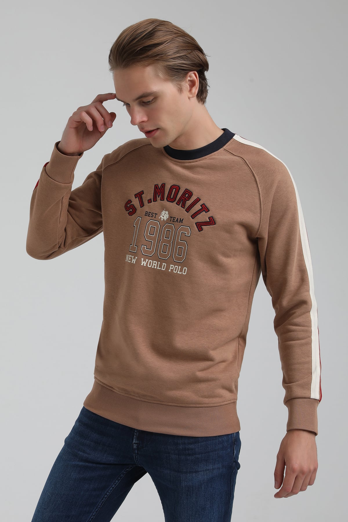 New World Polo Bisiklet Yaka Camel Regular Sweatshirt 22FWM60138