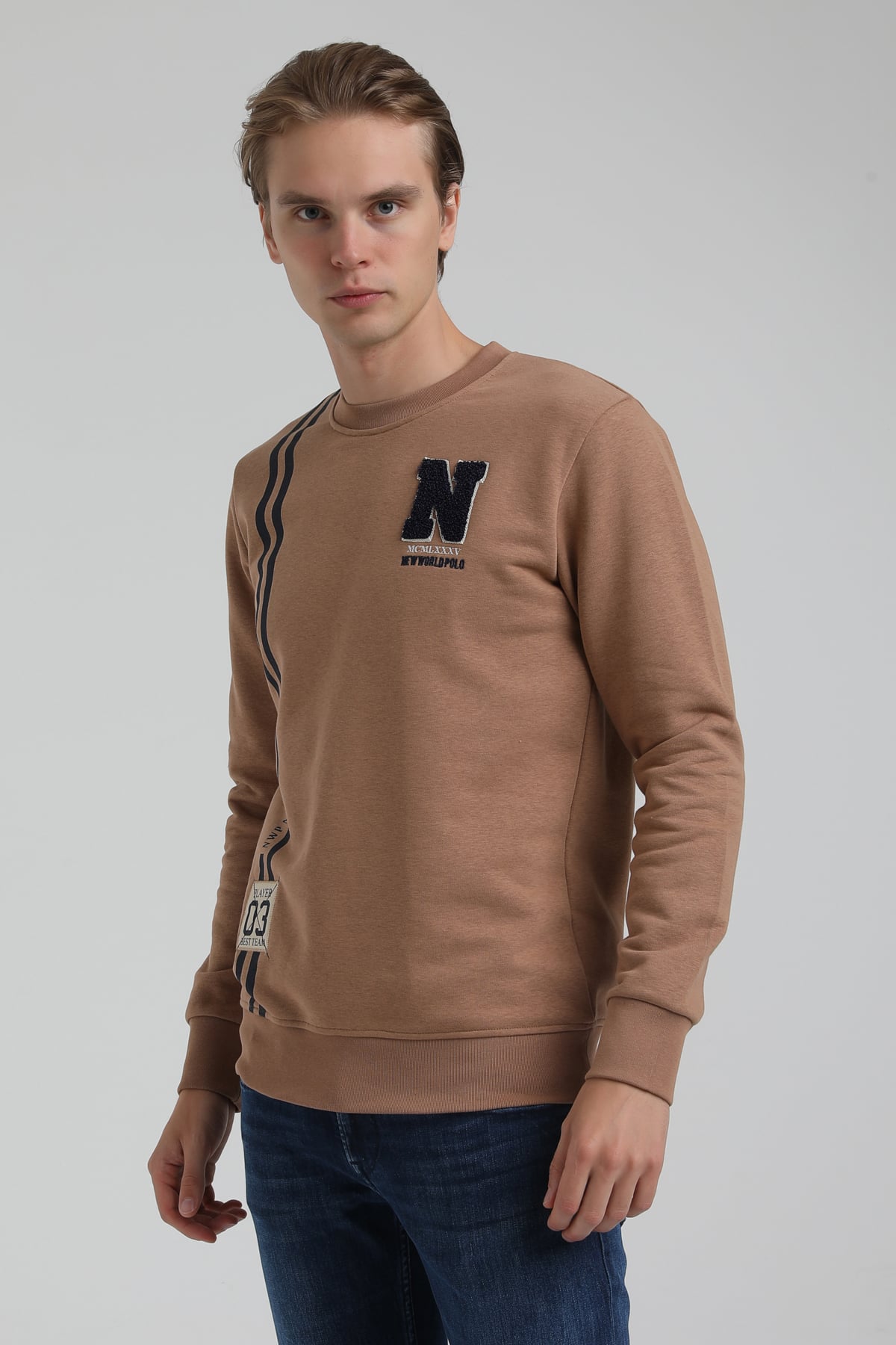 New World Polo Bisiklet Yaka Camel Regular Sweatshirt 22FWM60140