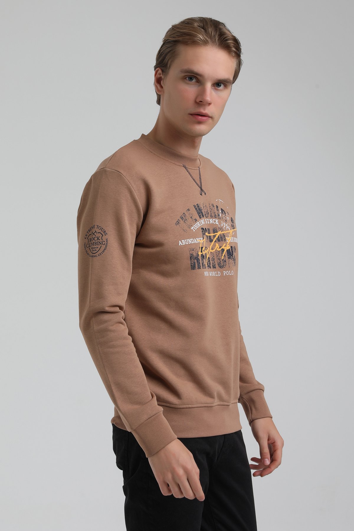New World Polo Bisiklet Yaka Camel Regular Sweatshirt 22FWM60136