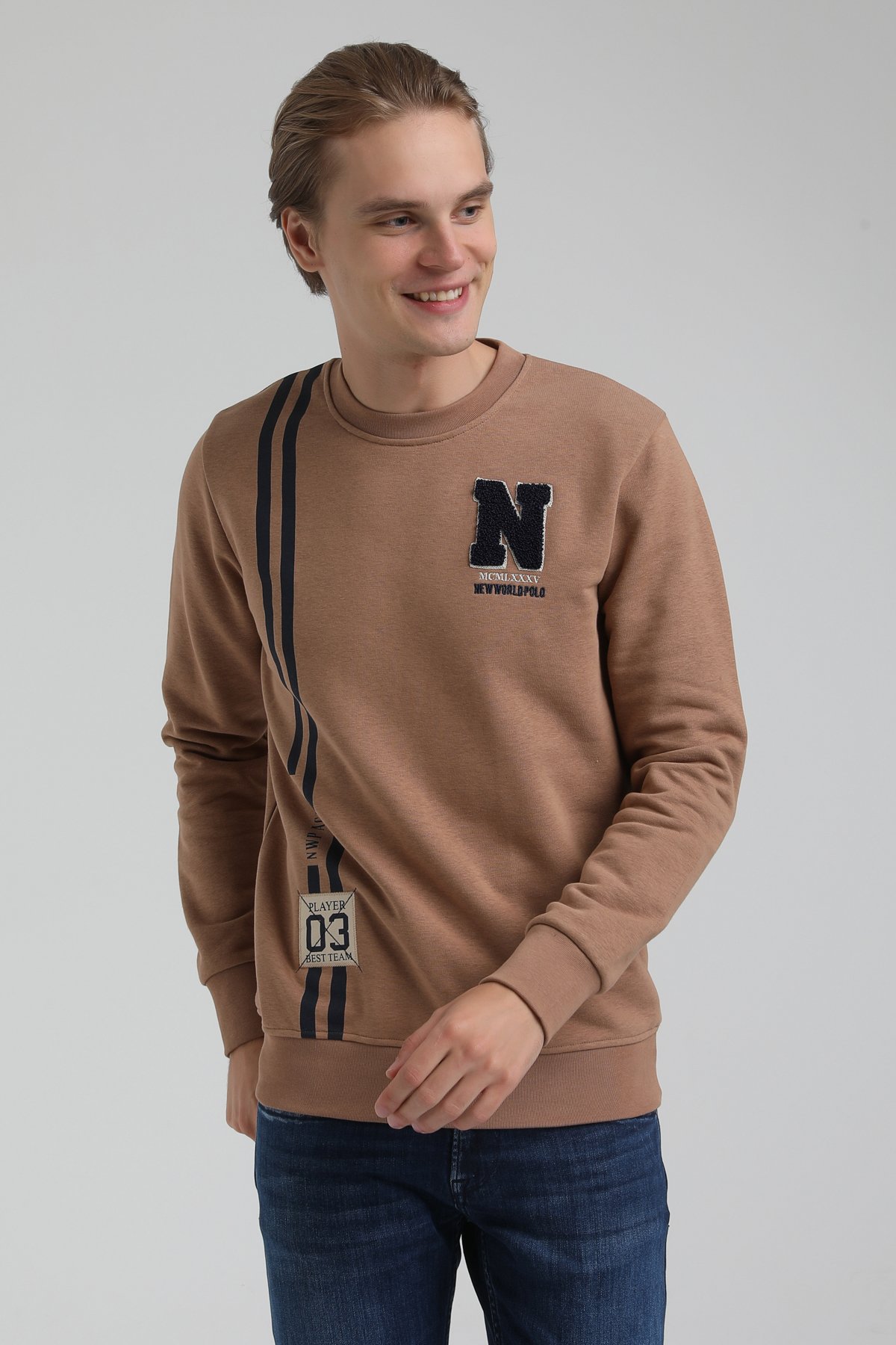New World Polo Bisiklet Yaka Camel Regular Sweatshirt 22FWM60140