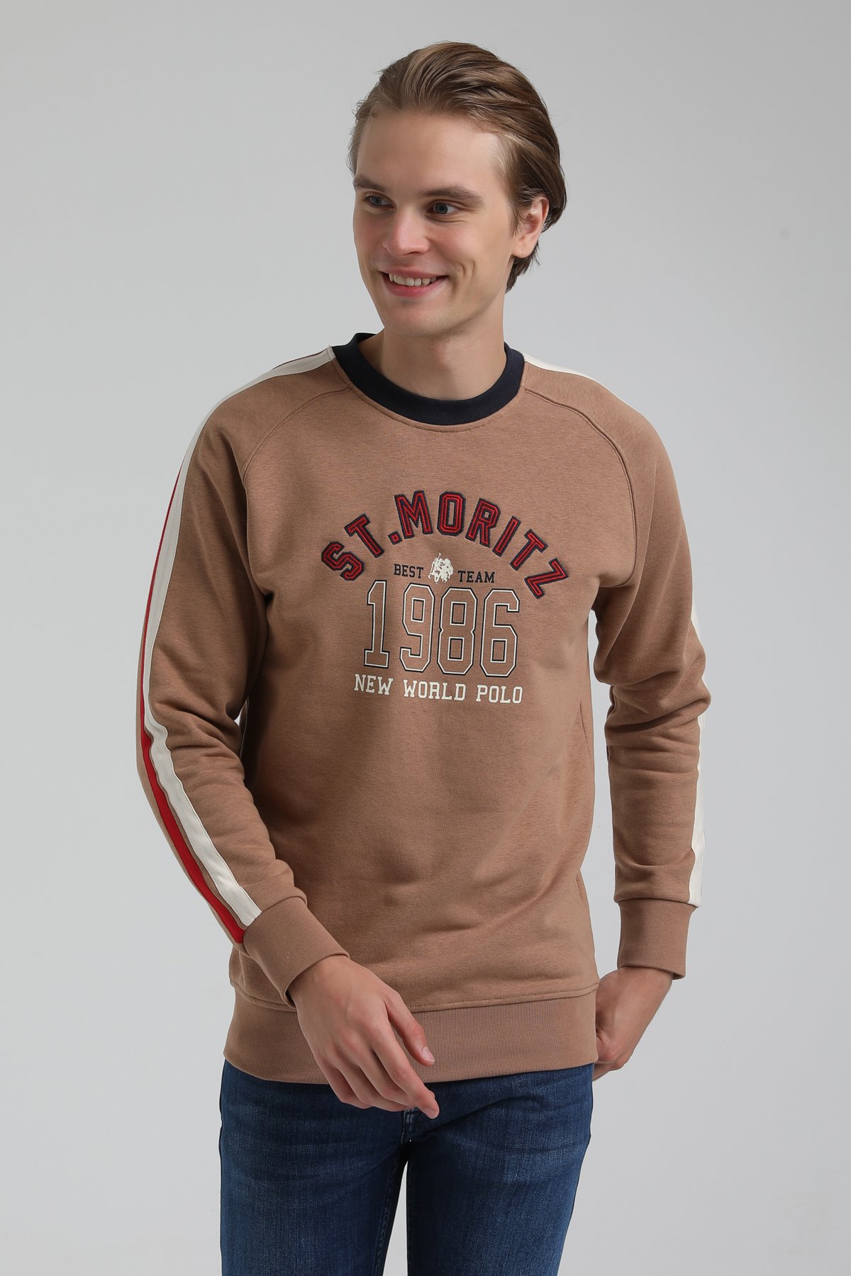 New World Polo Bisiklet Yaka Camel Regular Sweatshirt 22FWM60138